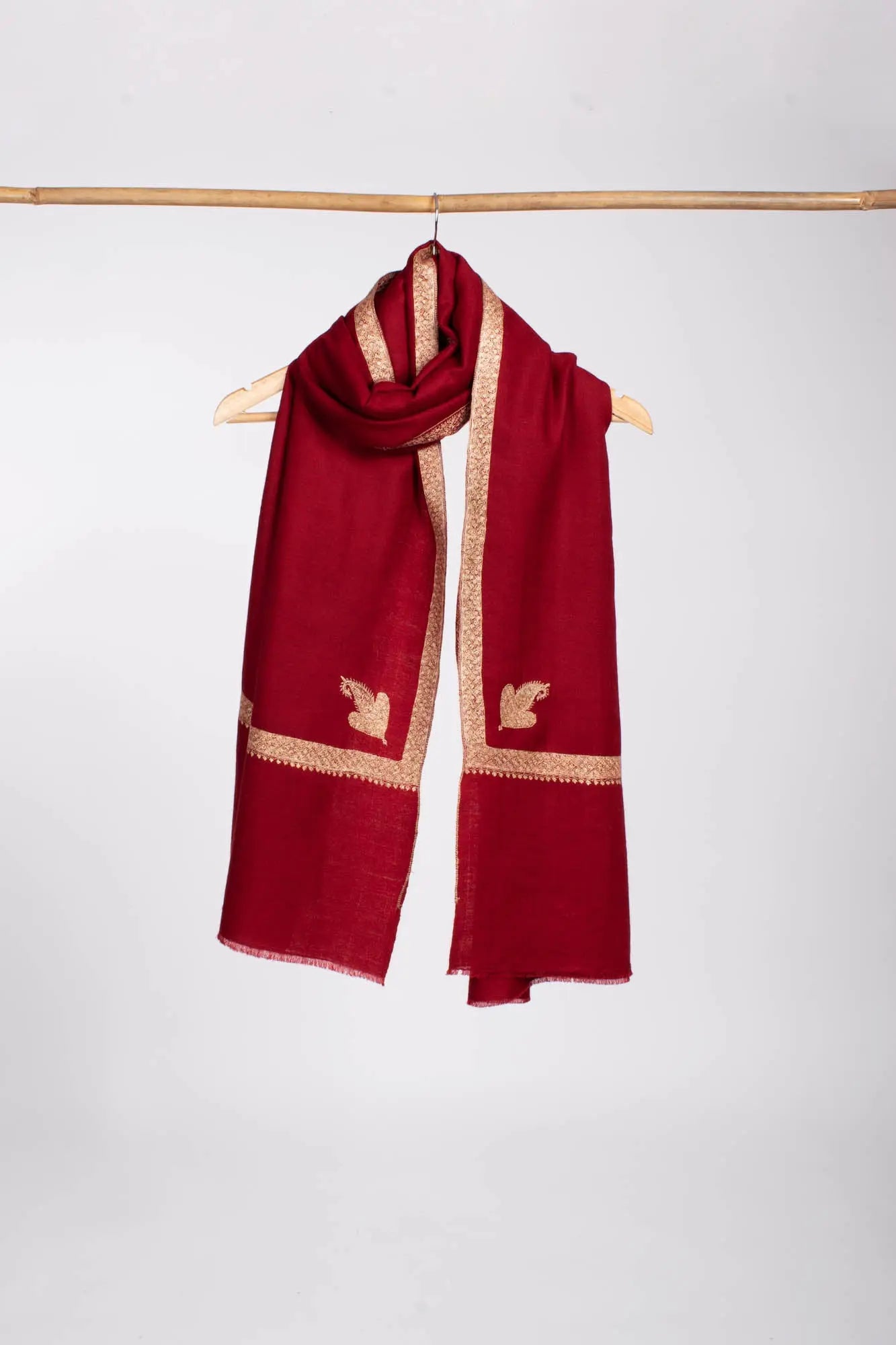 Red Hashia Bridal Cashmere Scarf Shahkaar