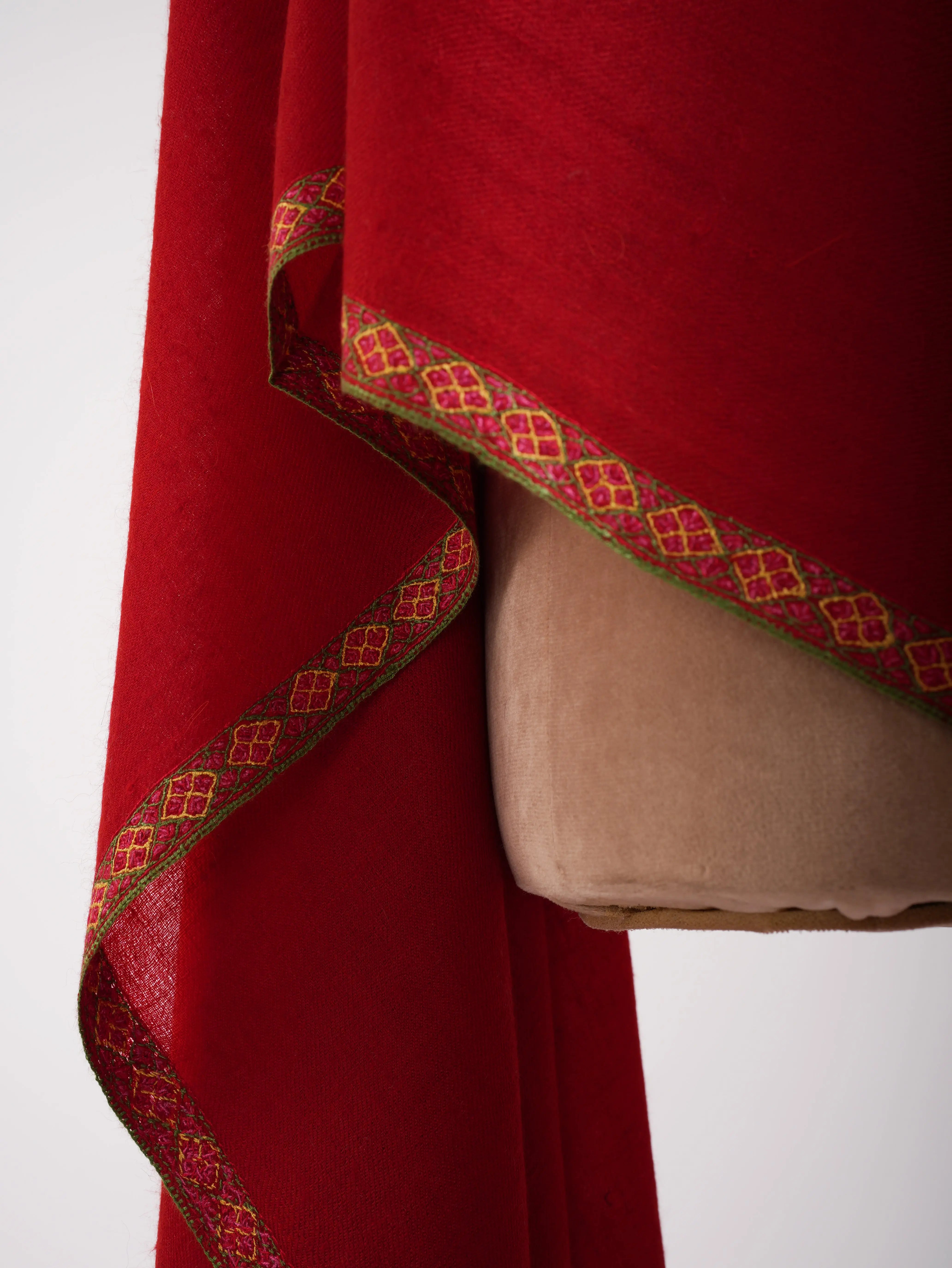 Red Hashia Embroidered Pretty Cashmere Scarf Shahkaar