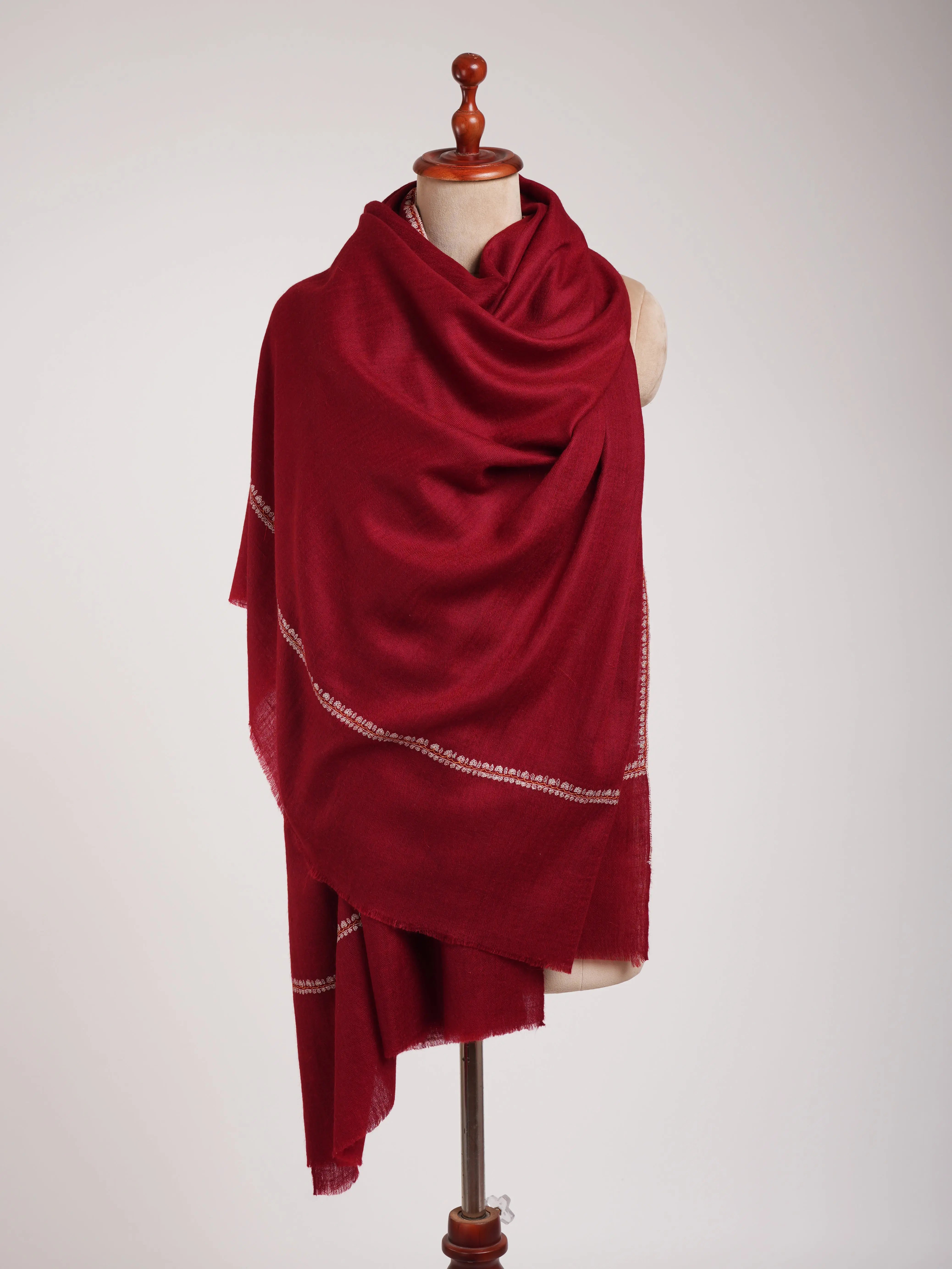 Red Minimalistic Embroidered Pure Pashmina Shawl Shahkaar