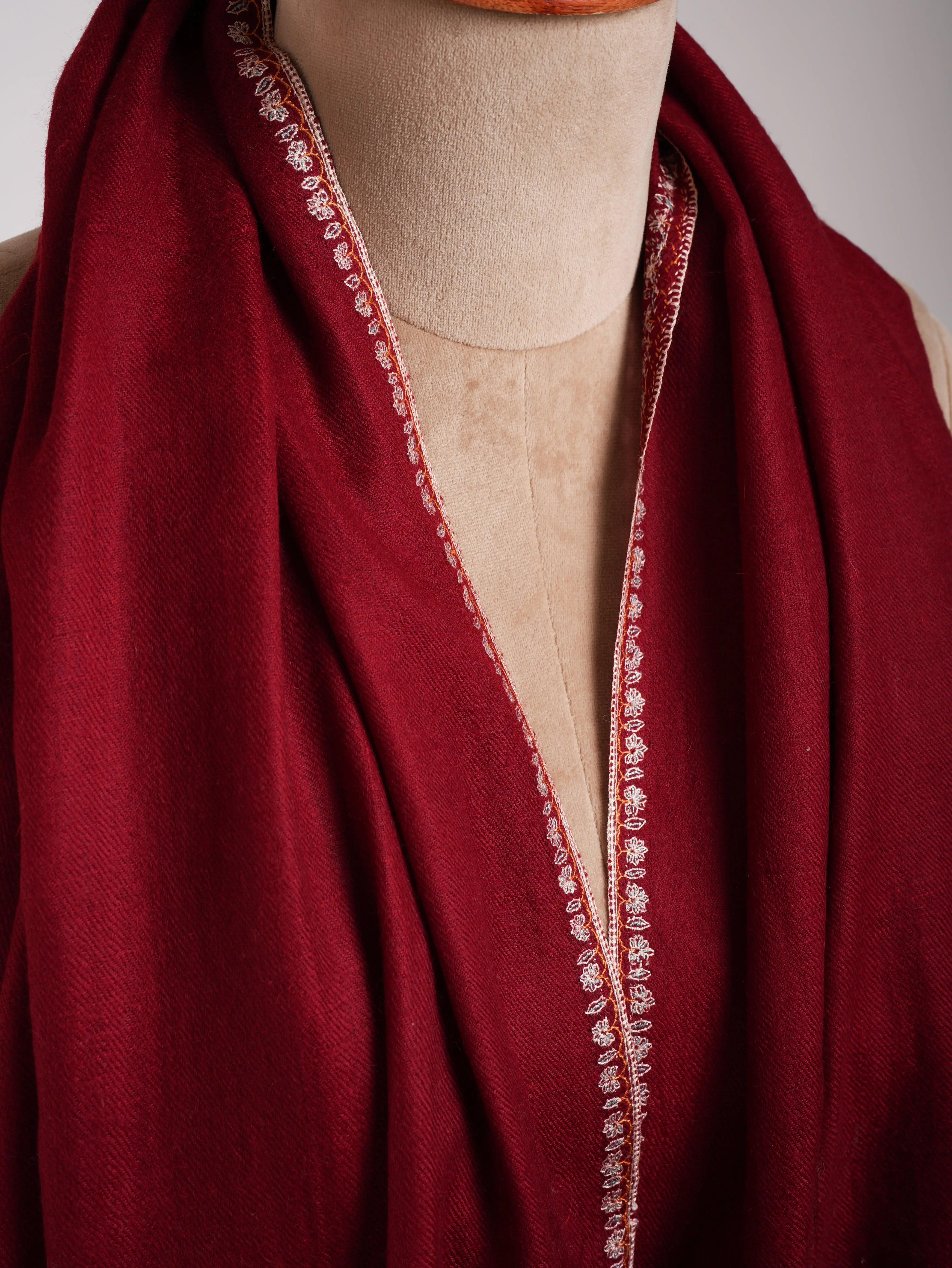 Red Minimalistic Embroidered Pure Pashmina Shawl Shahkaar