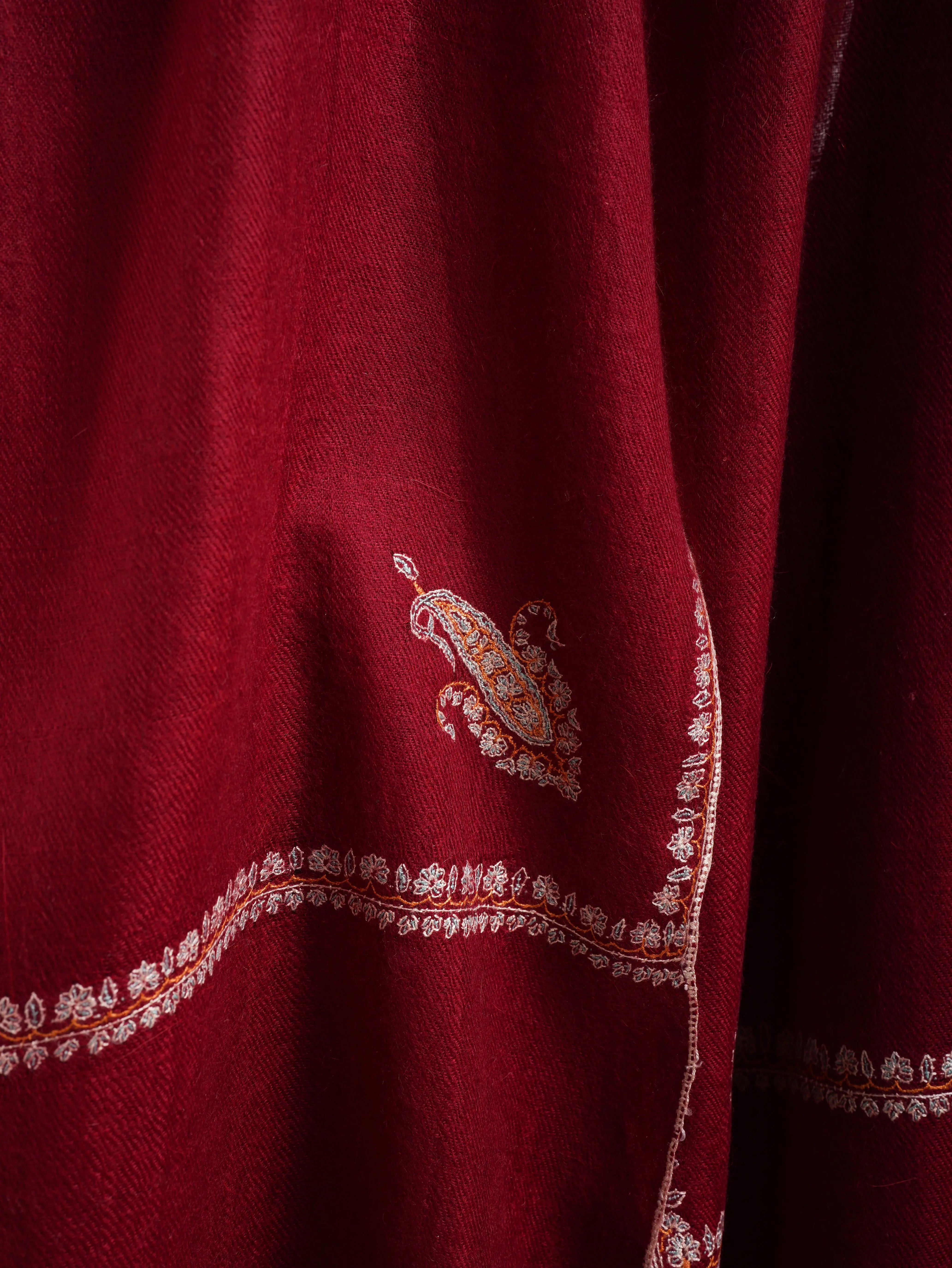 Red Minimalistic Embroidered Pure Pashmina Shawl Shahkaar
