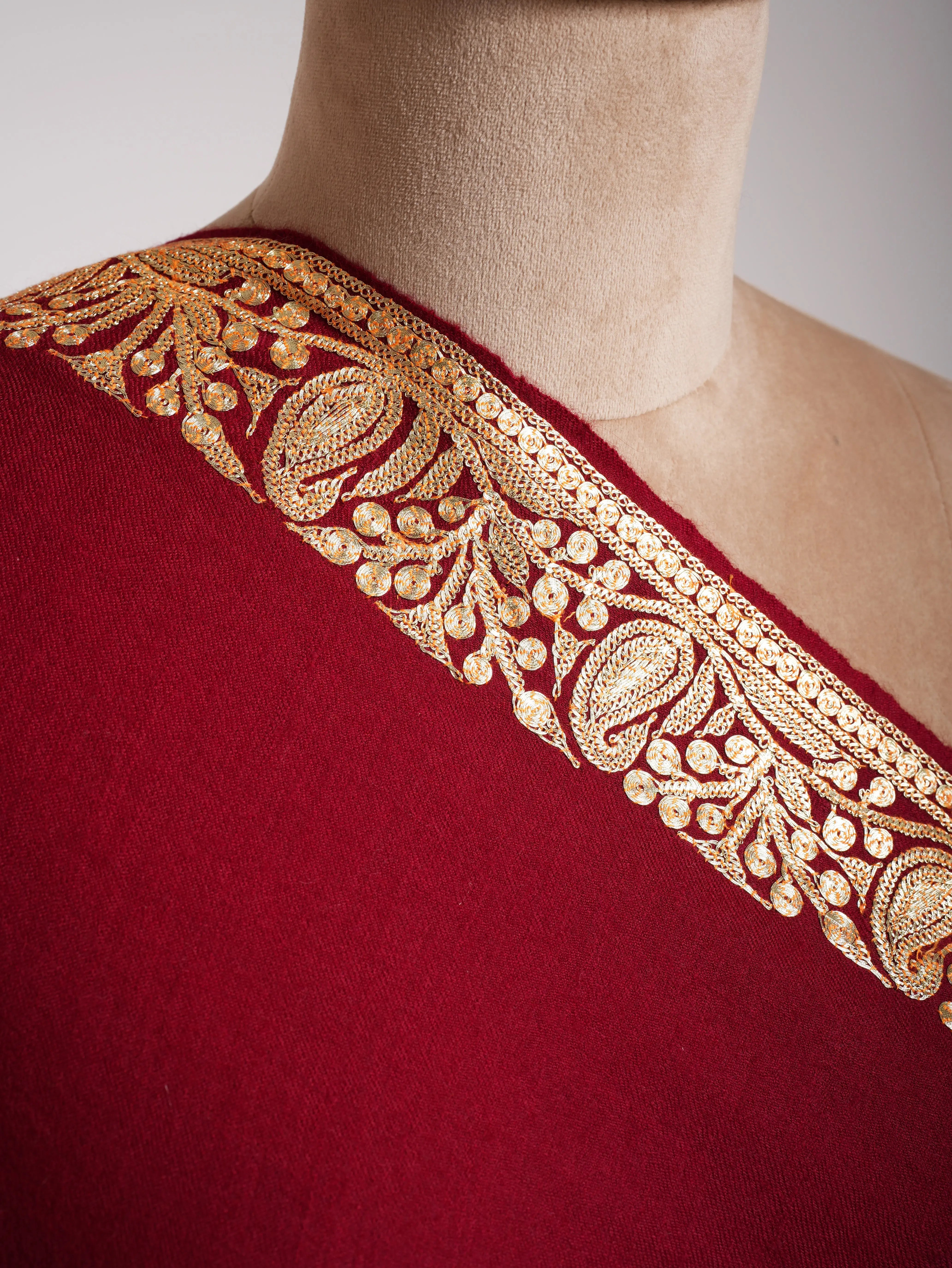 Red Pashmina Shawl with Kashmir Tilla Work Shahkaar
