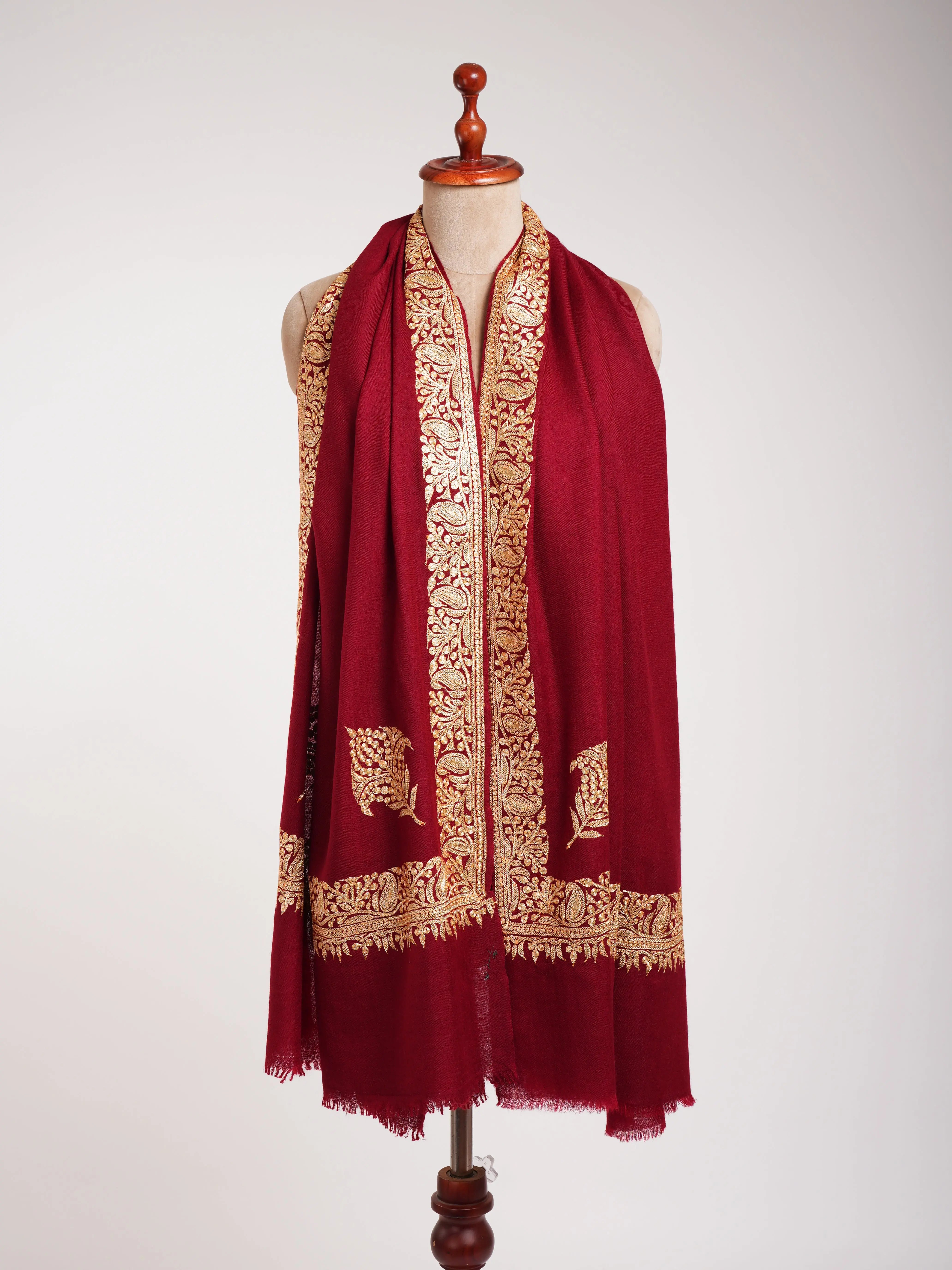 Red Pashmina Shawl with Kashmir Tilla Work Shahkaar