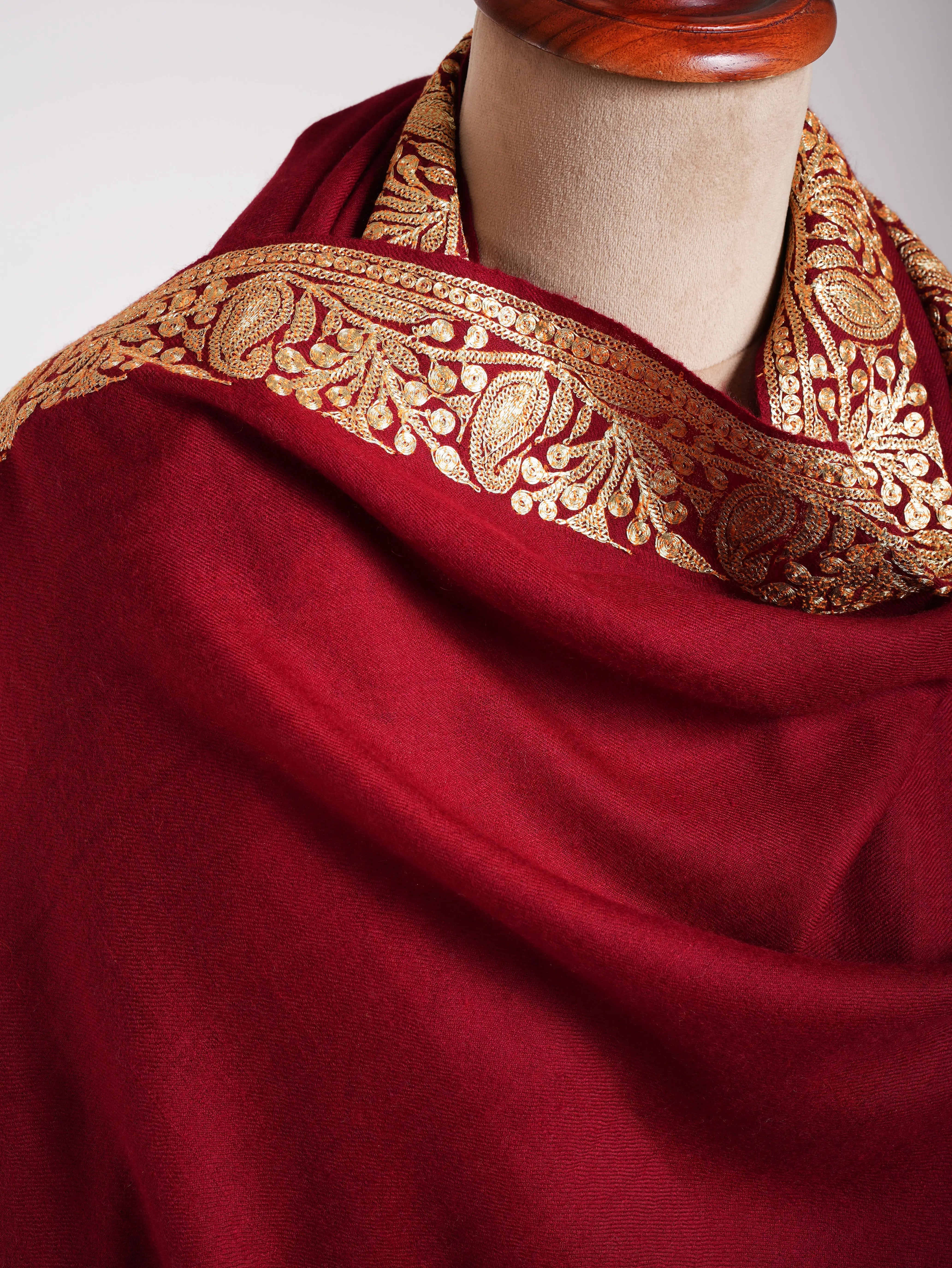 Red Pashmina Shawl with Kashmir Tilla Work Shahkaar