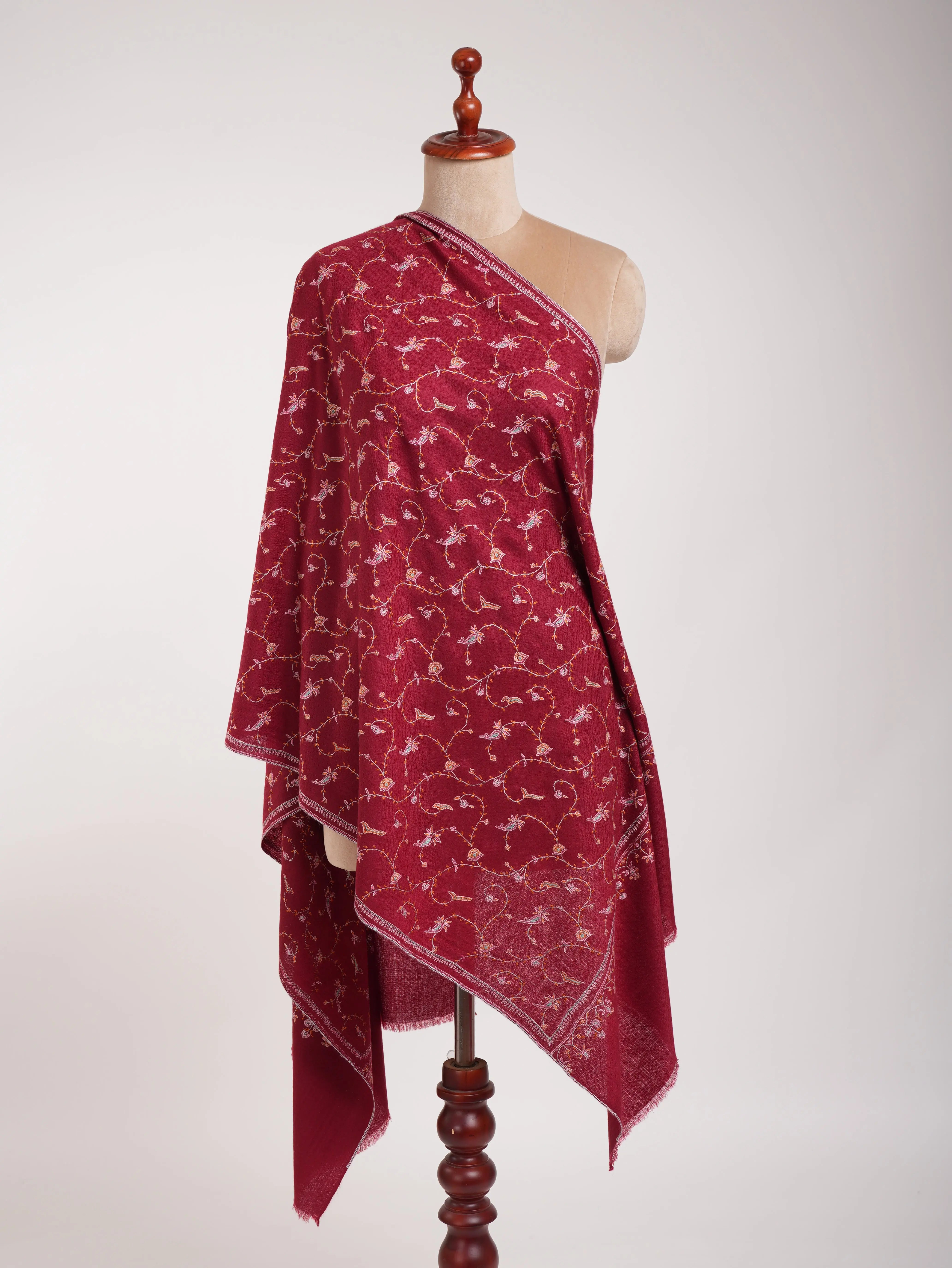 Red Sozni Embroidered Beautiful Cashmere Scarf Shahkaar