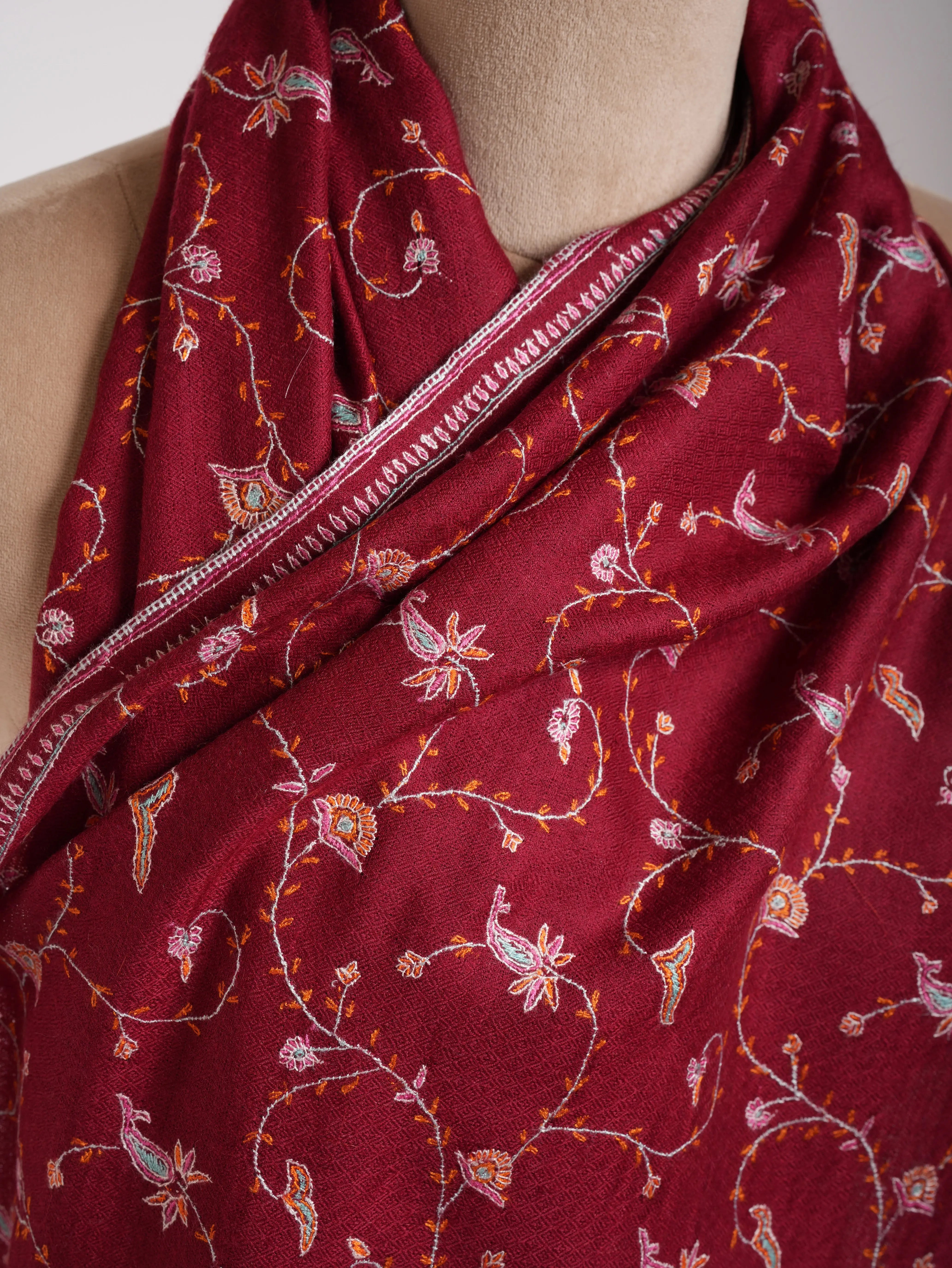 Red Sozni Embroidered Beautiful Cashmere Scarf Shahkaar