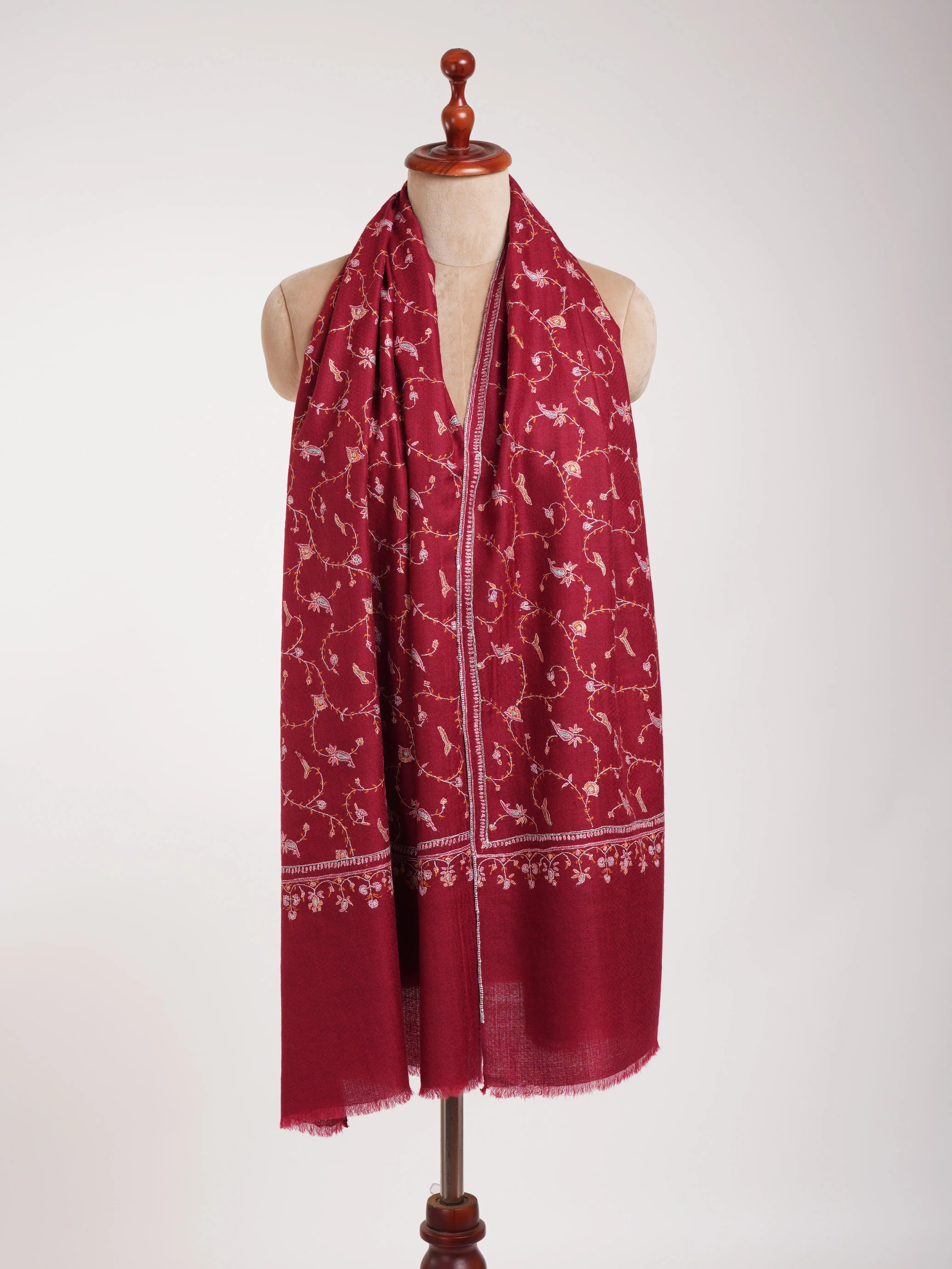 Red Sozni Embroidered Beautiful Cashmere Scarf Shahkaar