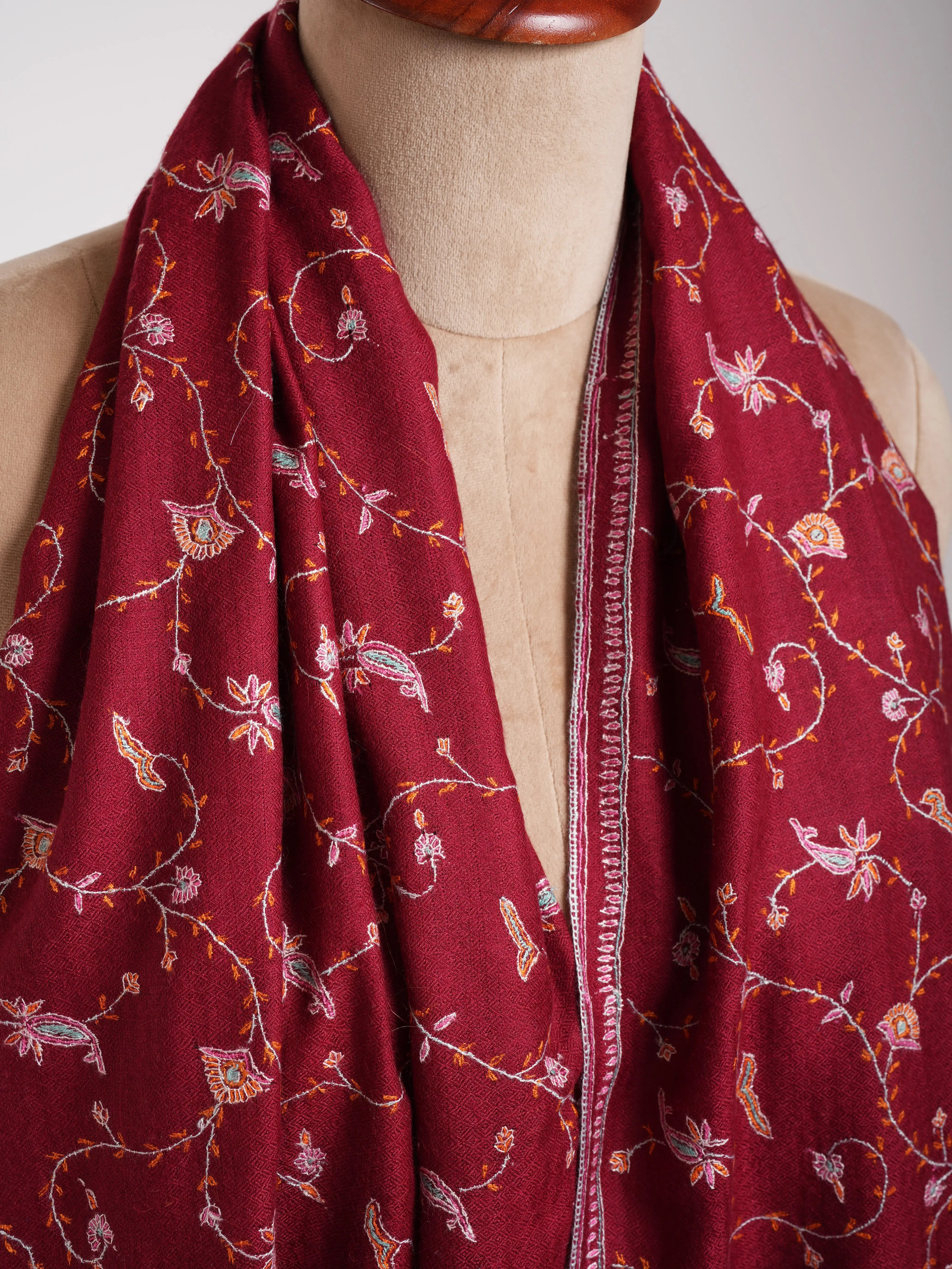 Red Sozni Embroidered Beautiful Cashmere Scarf Shahkaar