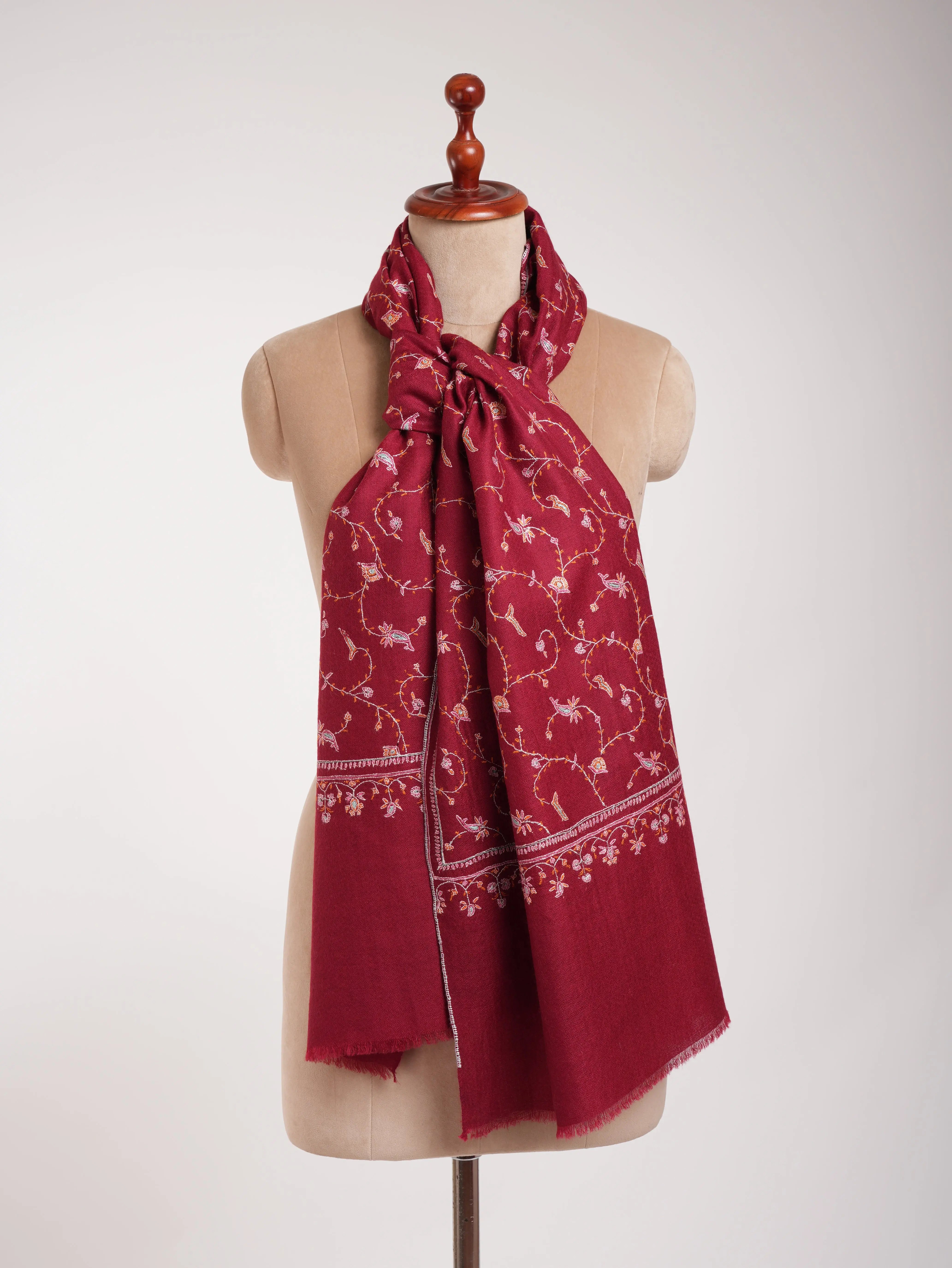 Red Sozni Embroidered Beautiful Cashmere Scarf Shahkaar