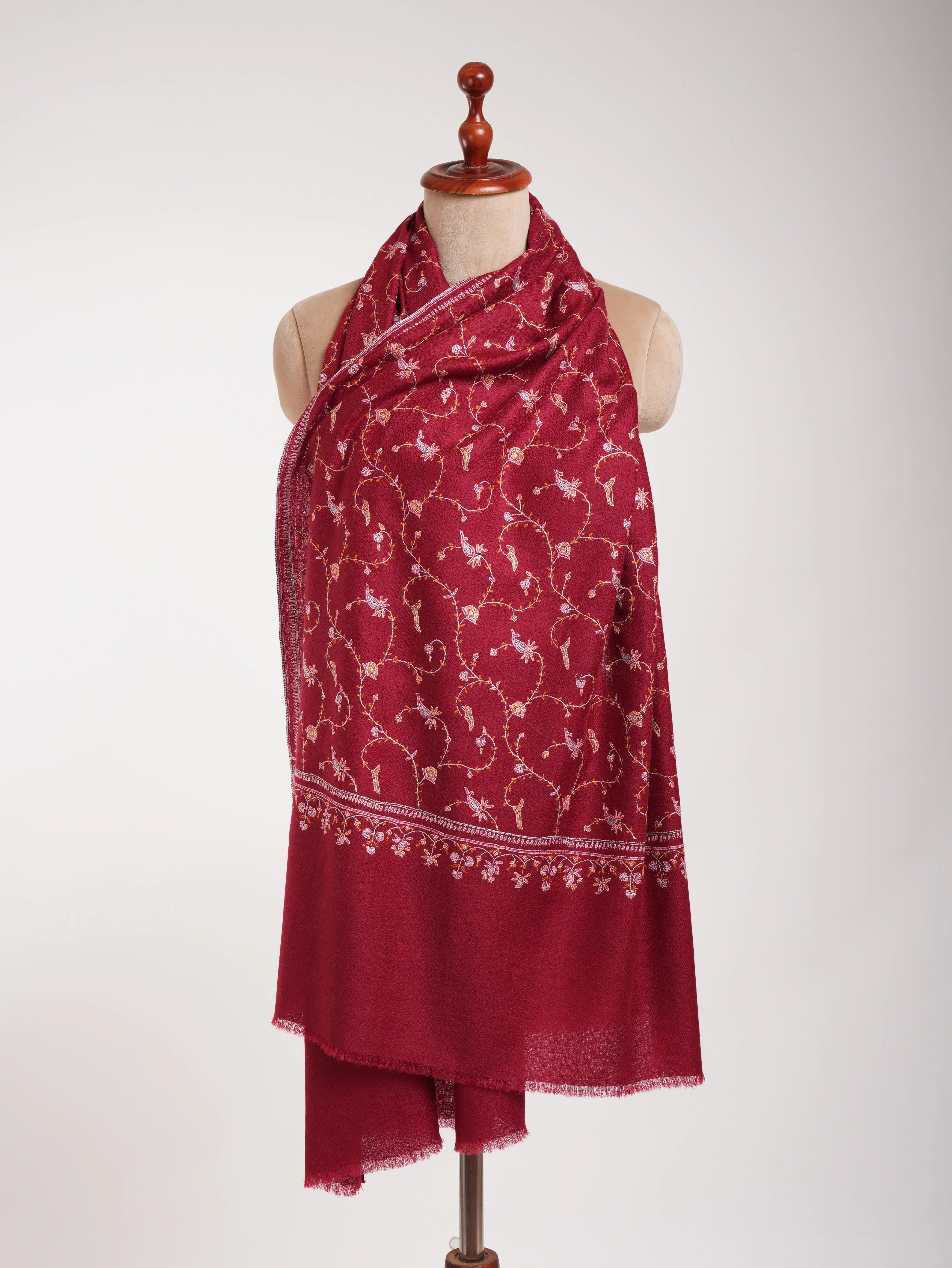 Red Sozni Embroidered Beautiful Cashmere Scarf Shahkaar