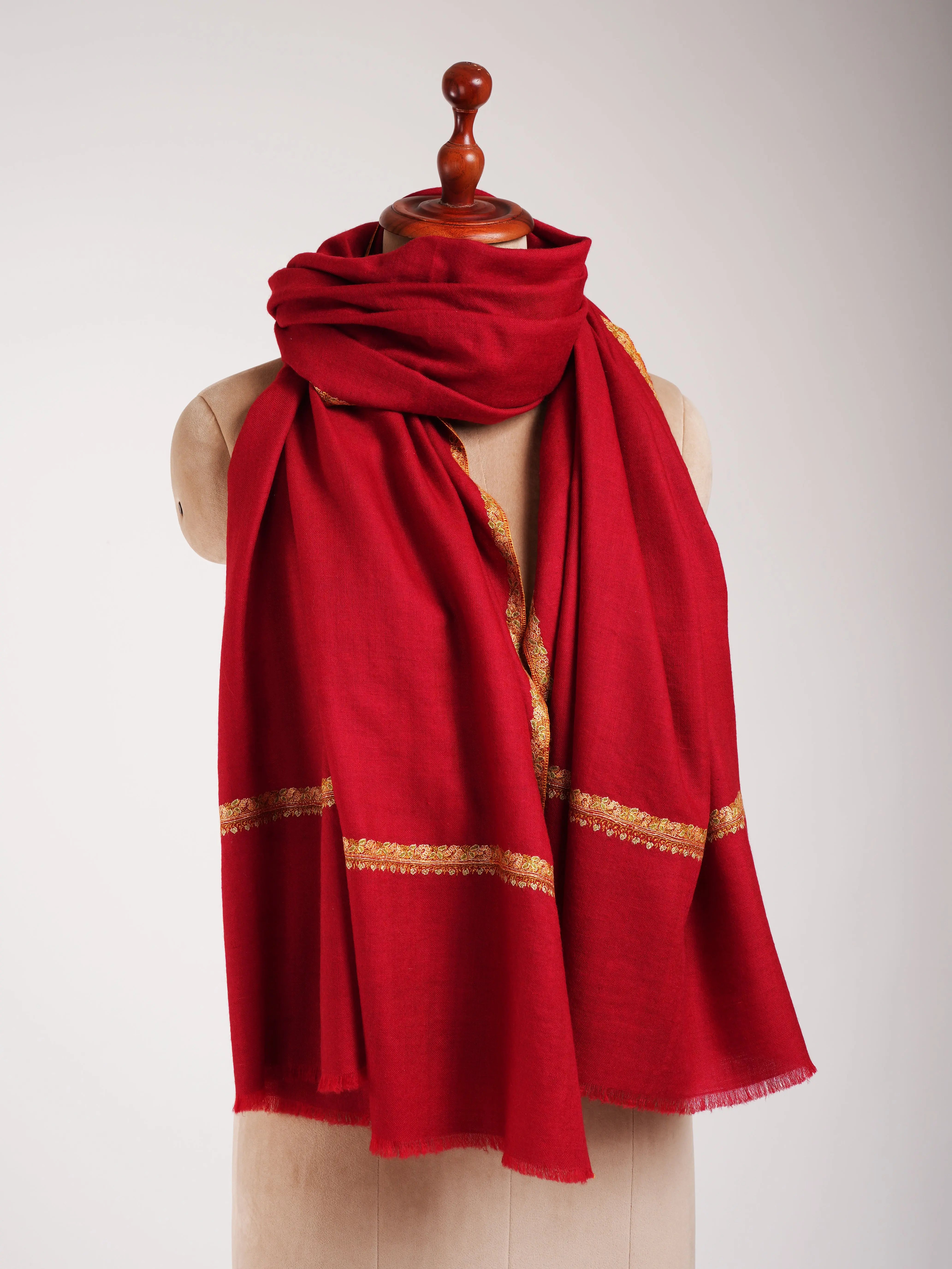 Red Sozni Embroidered Kashmiri Pashmina Women's Shawl Shahkaar
