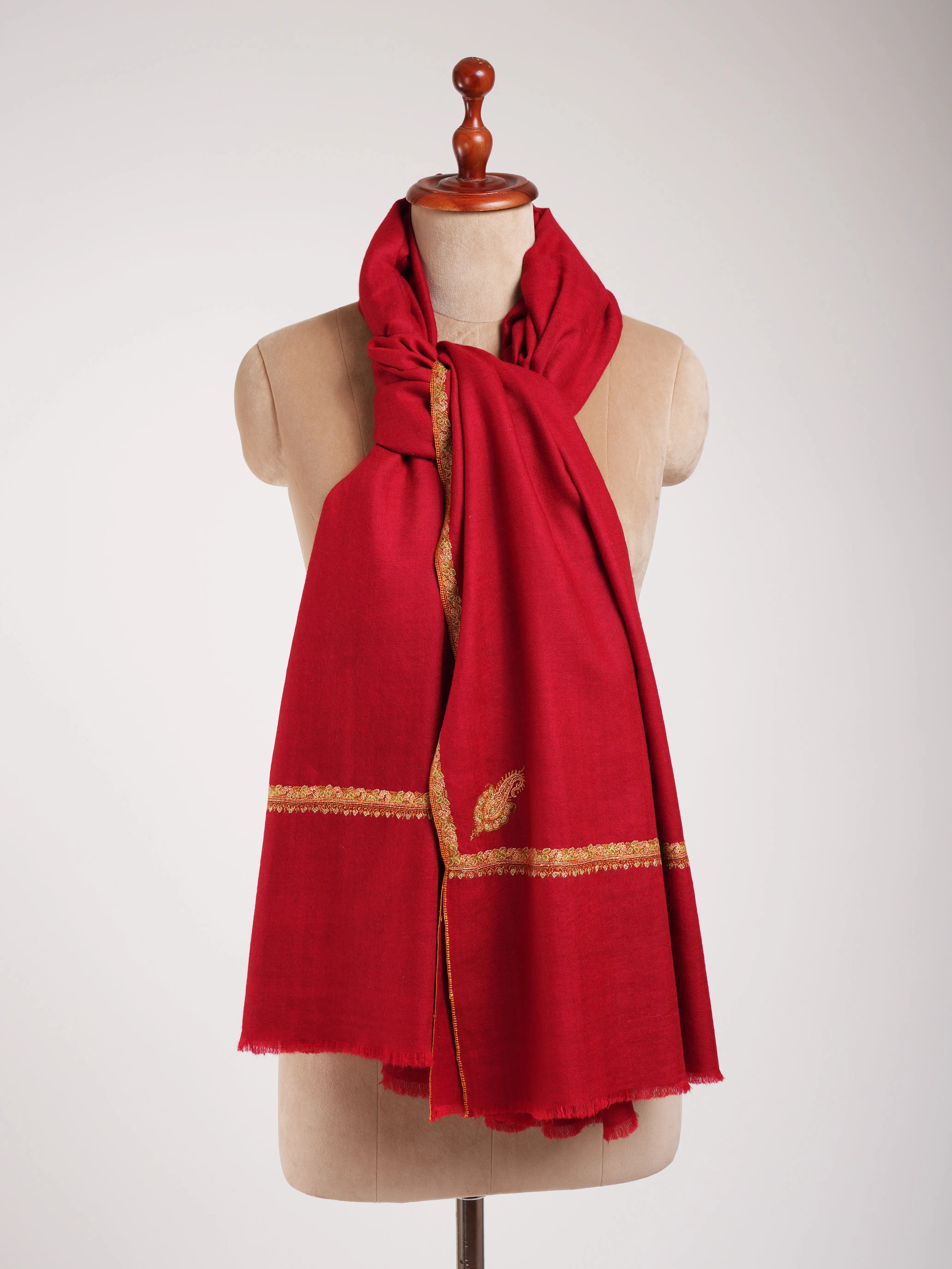 Red Sozni Embroidered Kashmiri Pashmina Women's Shawl Shahkaar