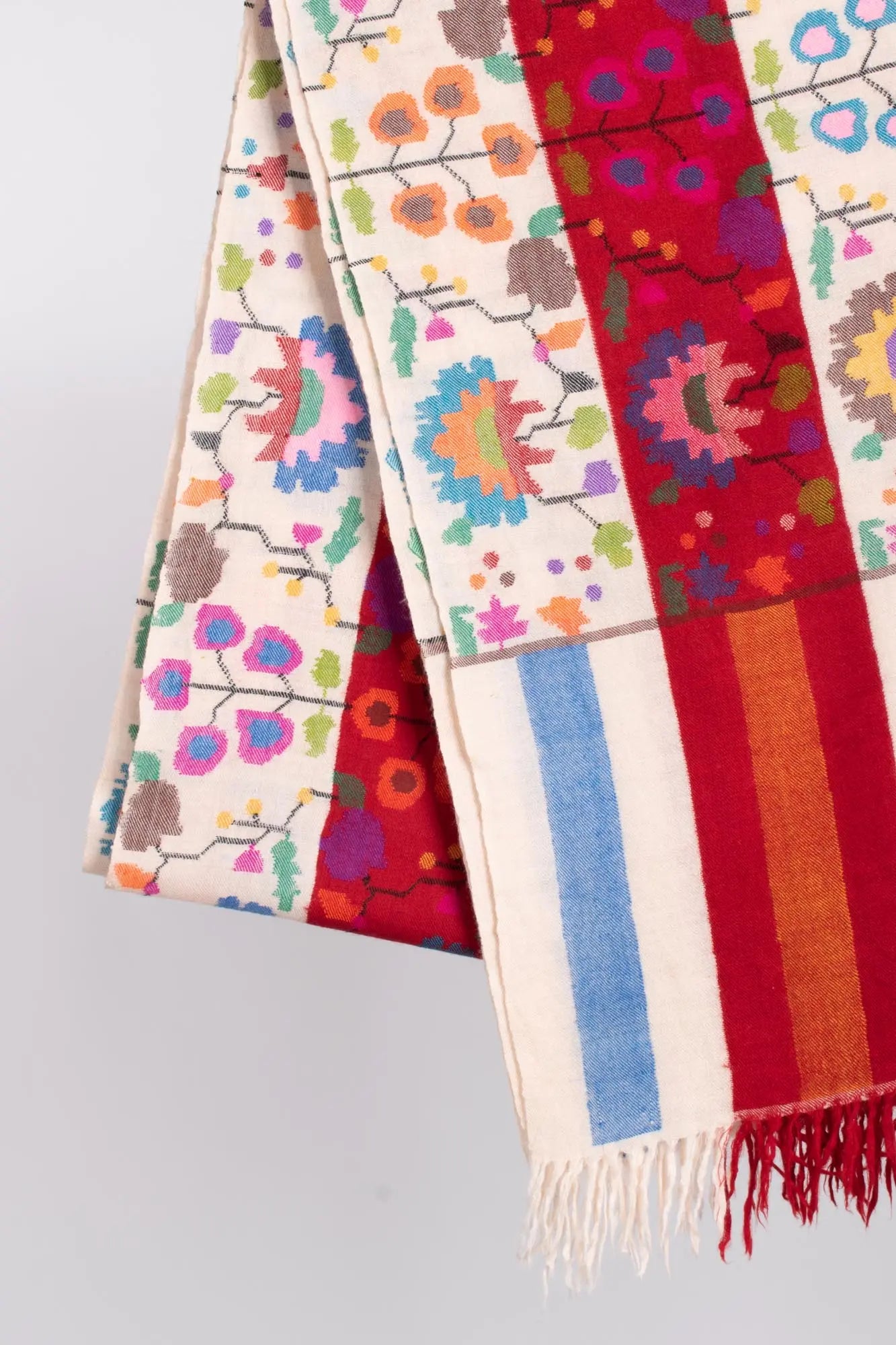 Red White Artistic Handloomed Kani Pashmina Shawl - AYLESBURY Shahkaar