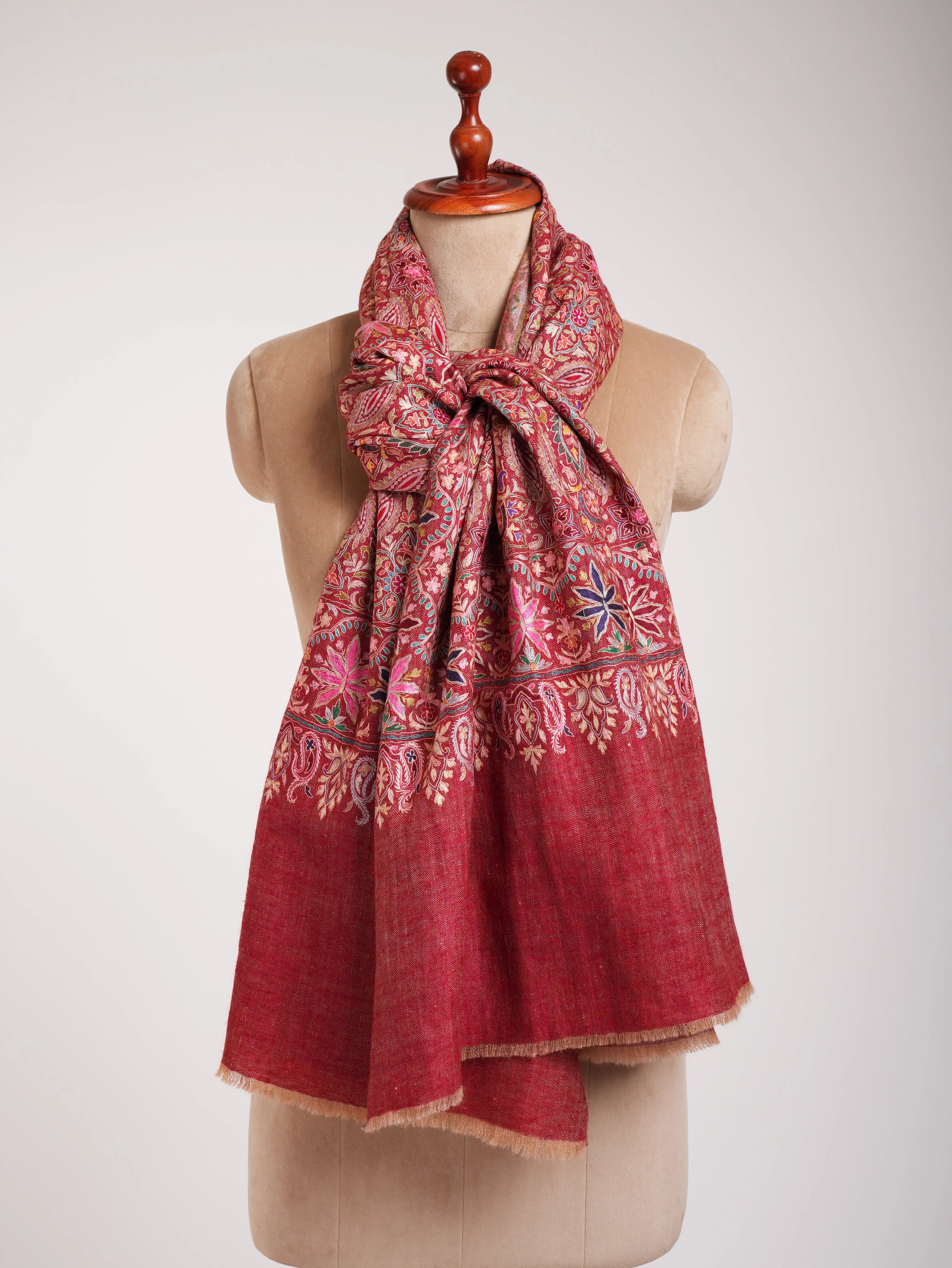 Red and Zari Dorukha with Embroidery Glamorous Pashmina Wrap Shahkaar