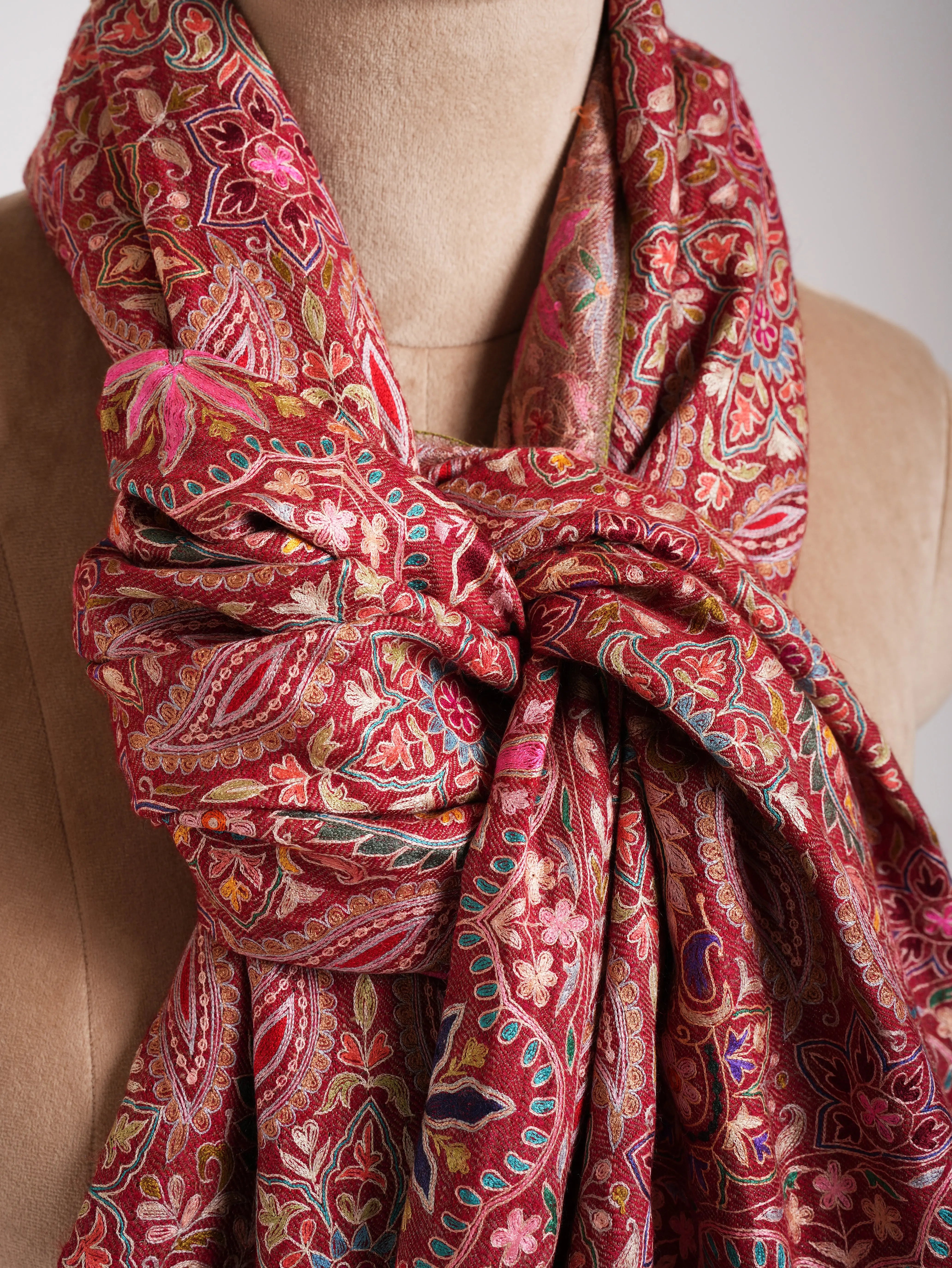 Red and Zari Dorukha with Embroidery Glamorous Pashmina Wrap Shahkaar