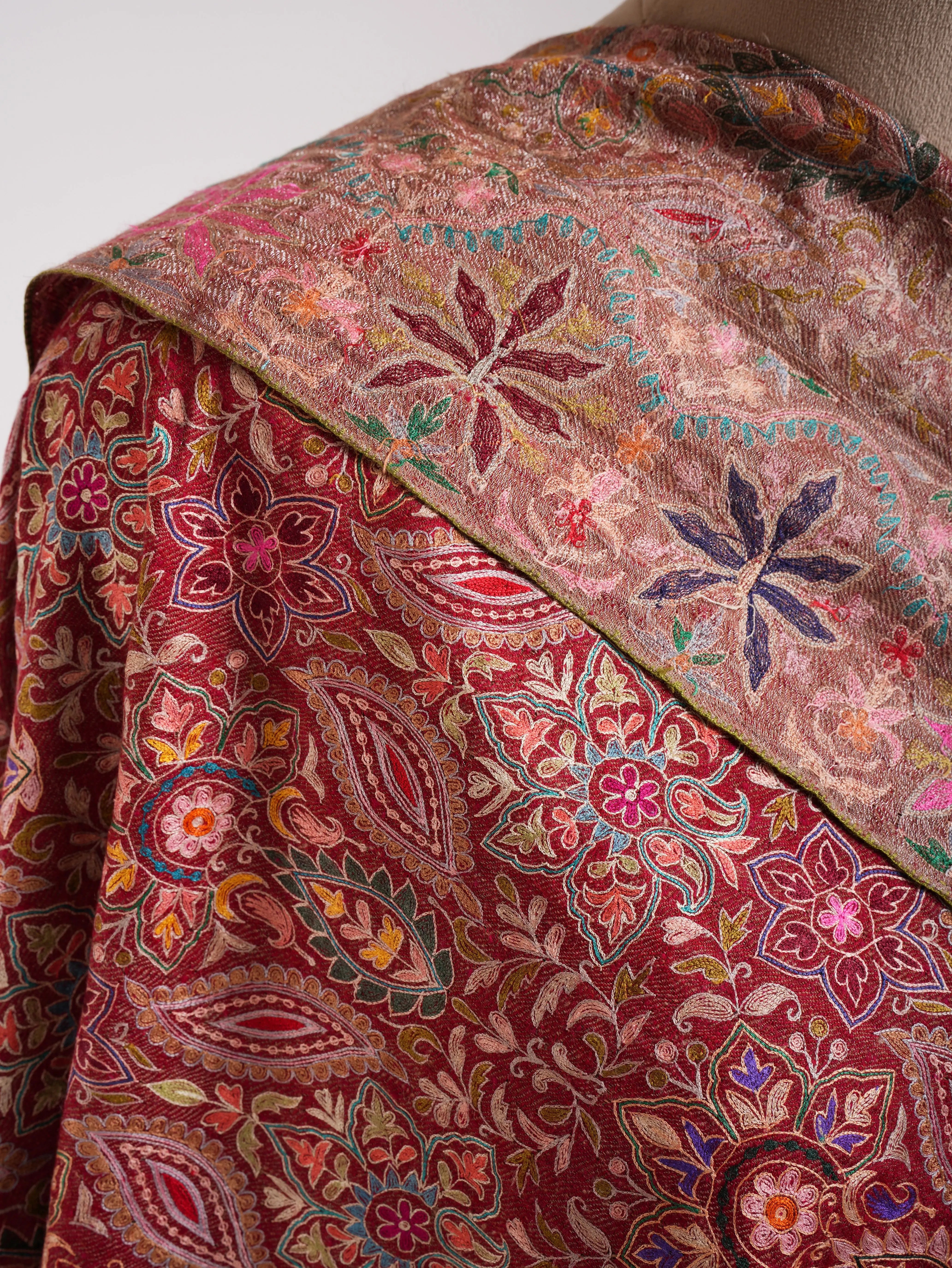 Red and Zari Dorukha with Embroidery Glamorous Pashmina Wrap Shahkaar