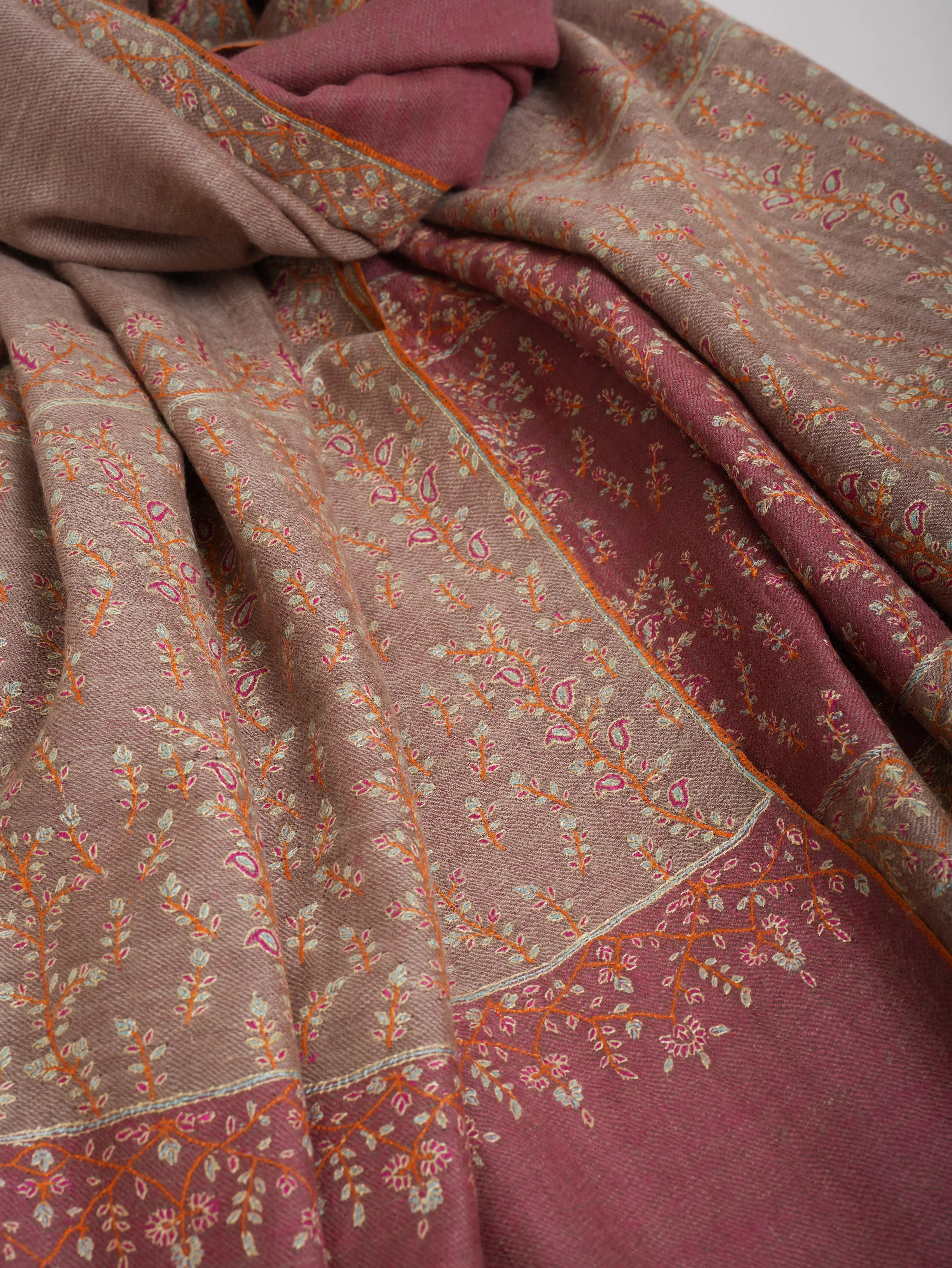 Reversible Hand Embroidered Authentic Pashmina Shawl Shahkaar