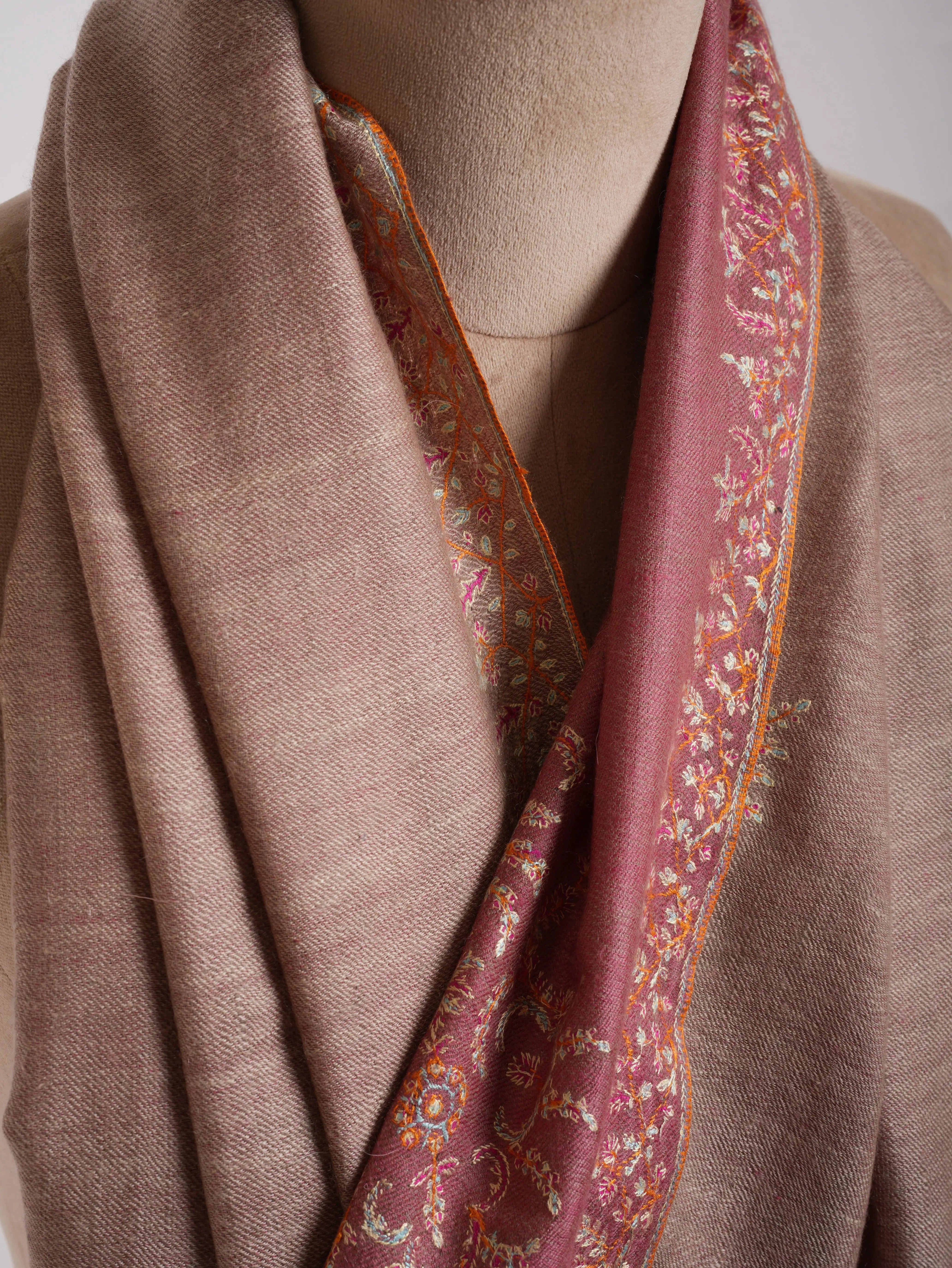 Reversible Hand Embroidered Authentic Pashmina Shawl Shahkaar