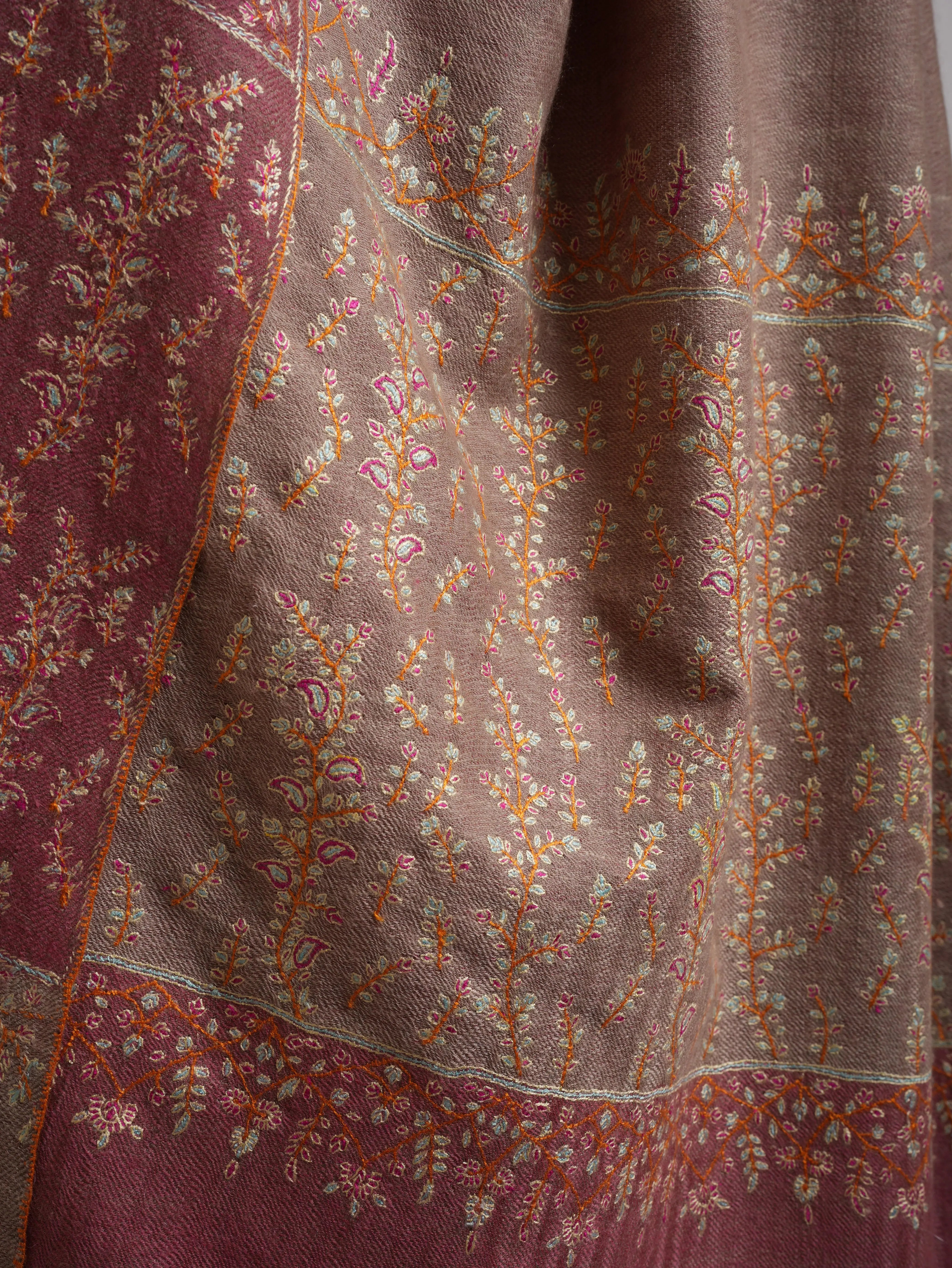 Reversible Hand Embroidered Authentic Pashmina Shawl Shahkaar