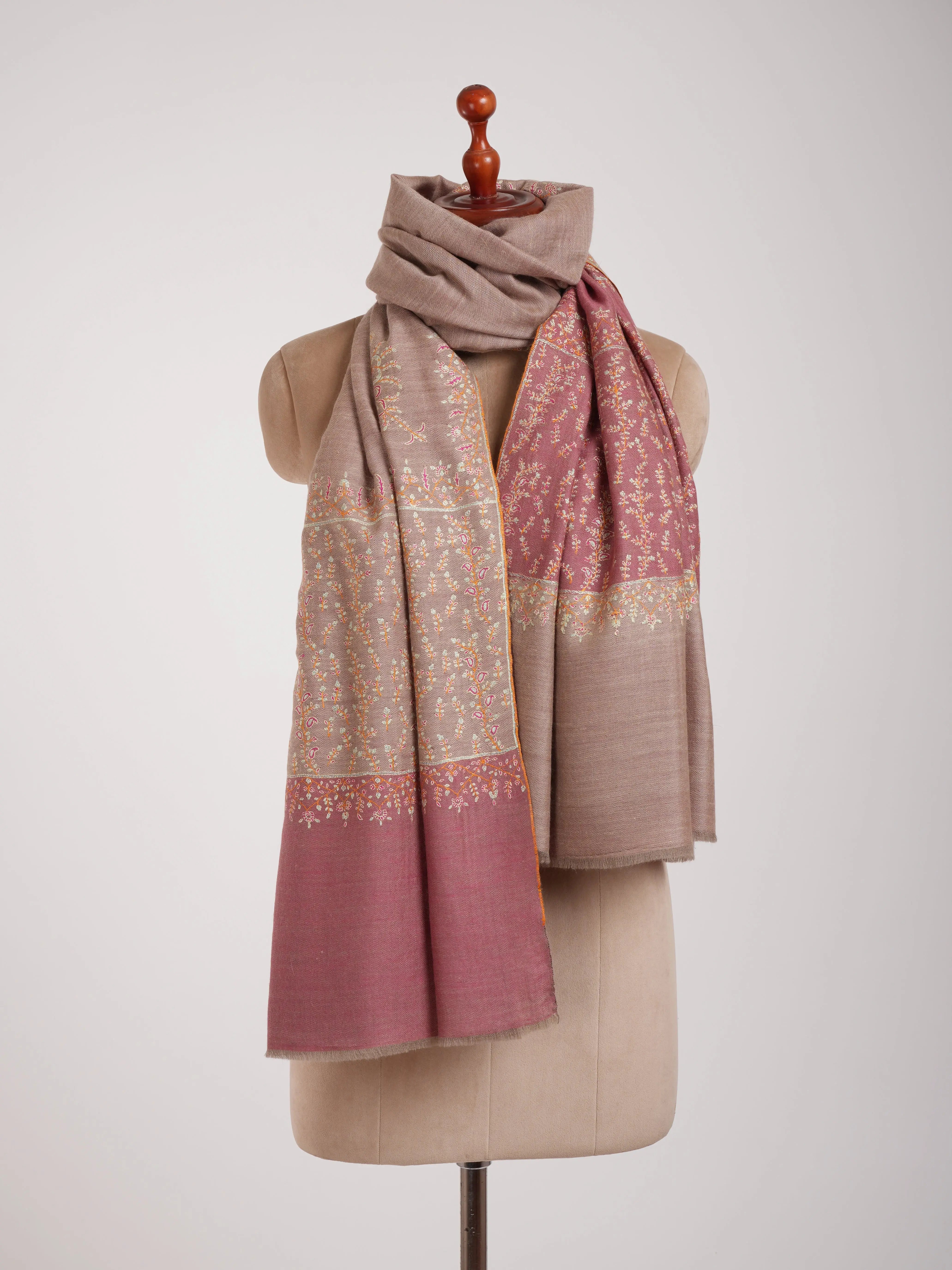 Reversible Hand Embroidered Authentic Pashmina Shawl Shahkaar