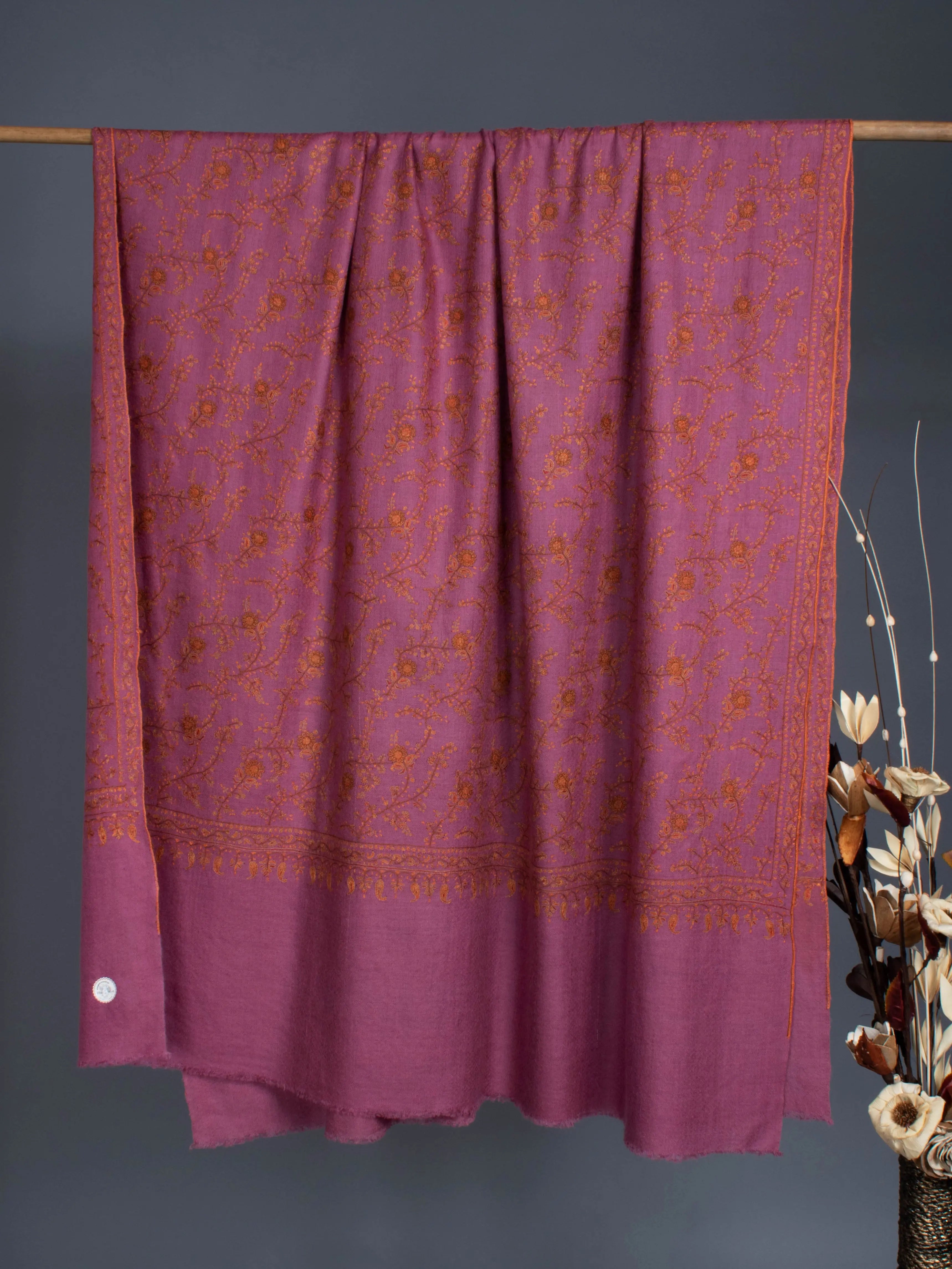 Rose Gold Hand Spun Glamourous Pashmina Shawl Shahkaar