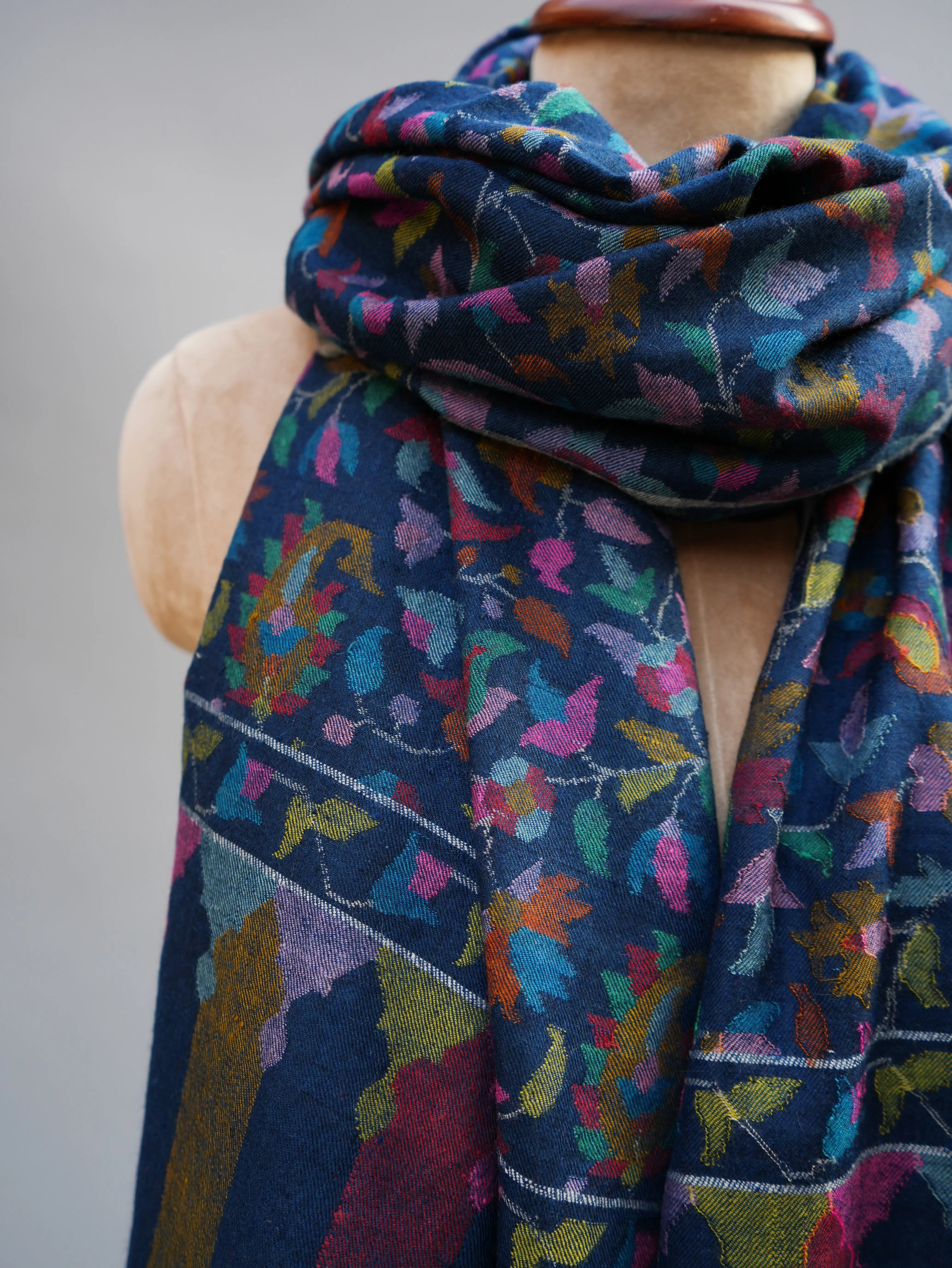 Royal Blue Kani Weave Certified Cashmere Shawl Shahkaar