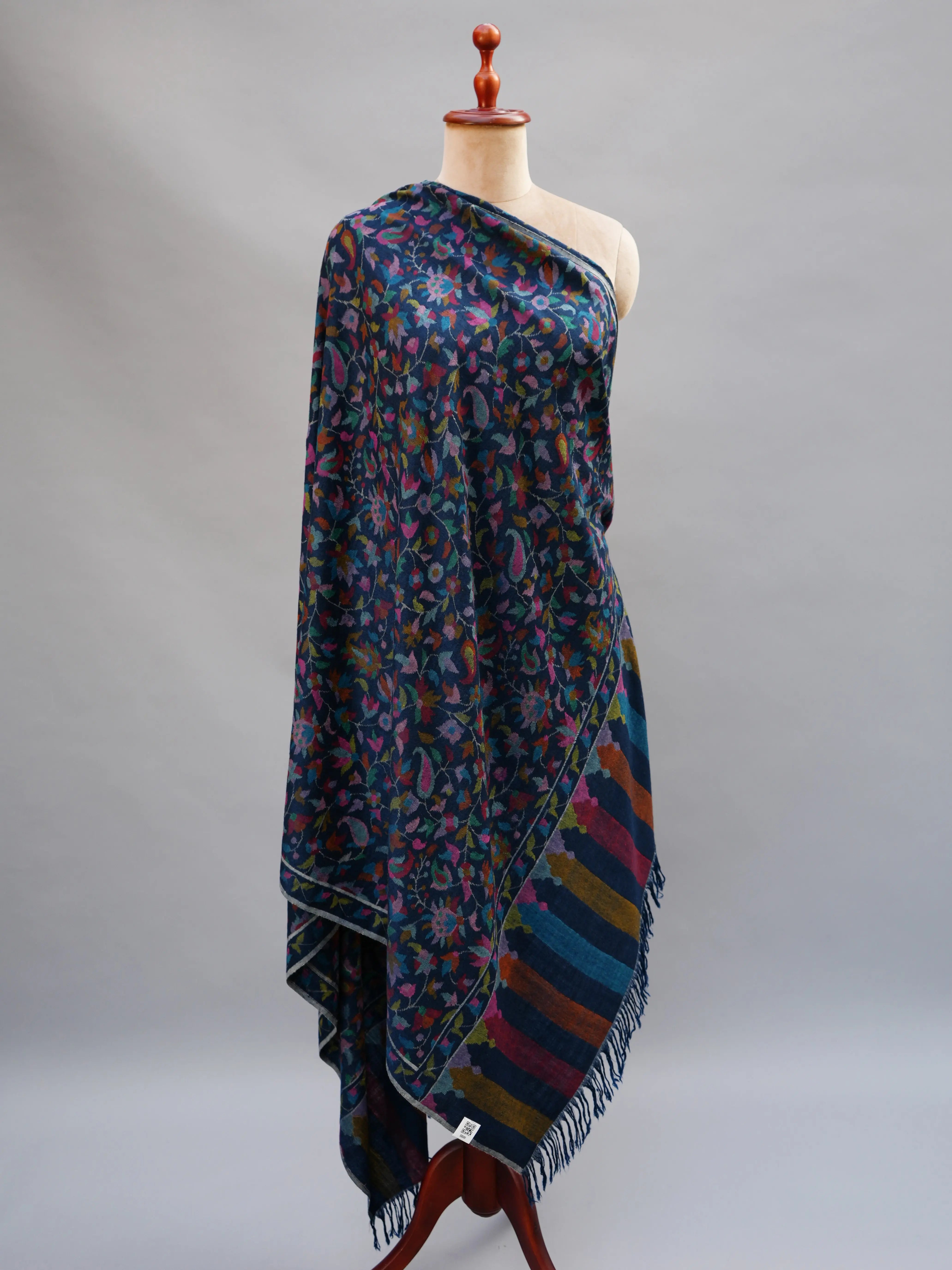 Royal Blue Kani Weave Certified Cashmere Shawl Shahkaar