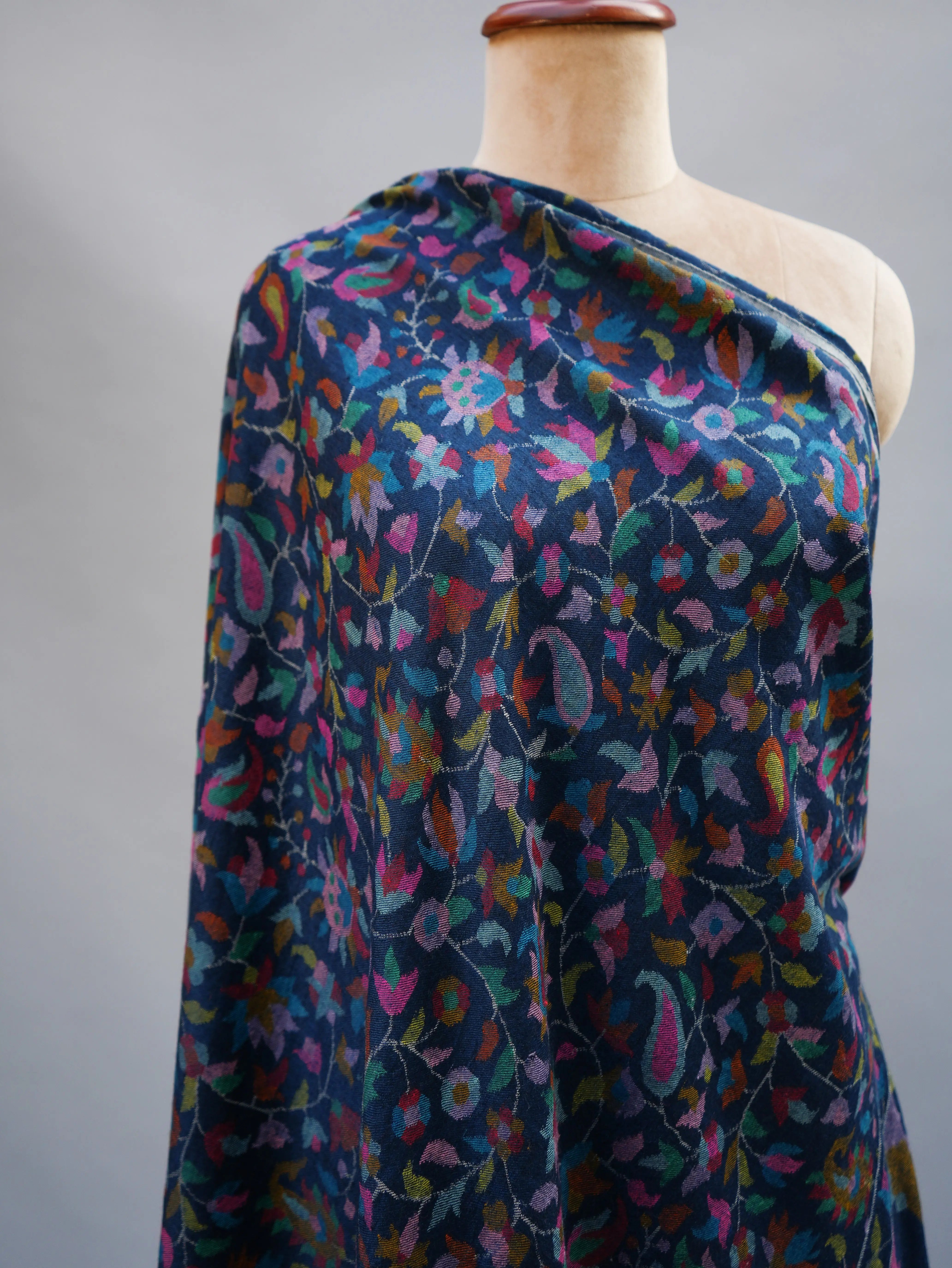 Royal Blue Kani Weave Certified Cashmere Shawl Shahkaar