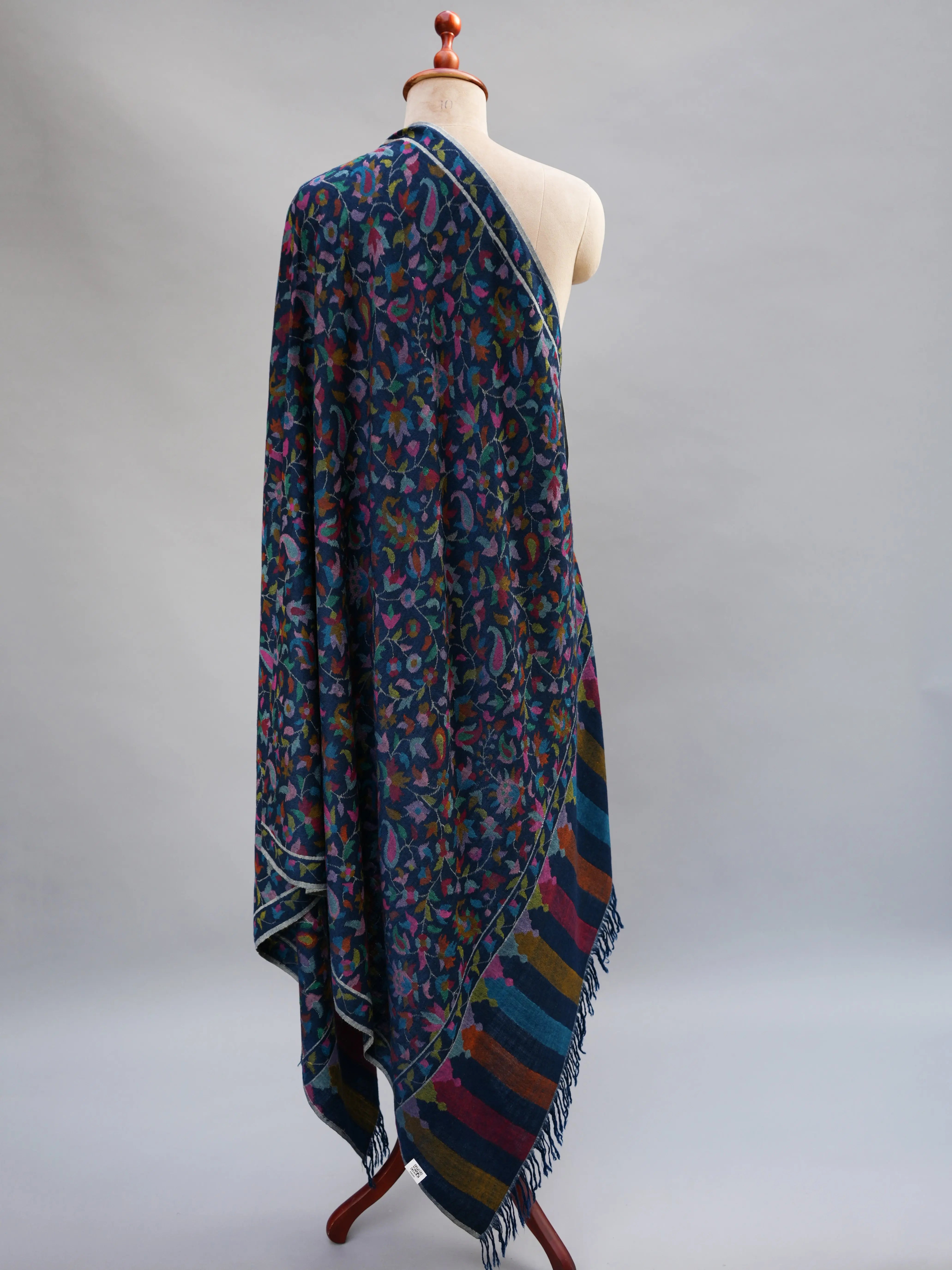 Royal Blue Kani Weave Certified Cashmere Shawl Shahkaar