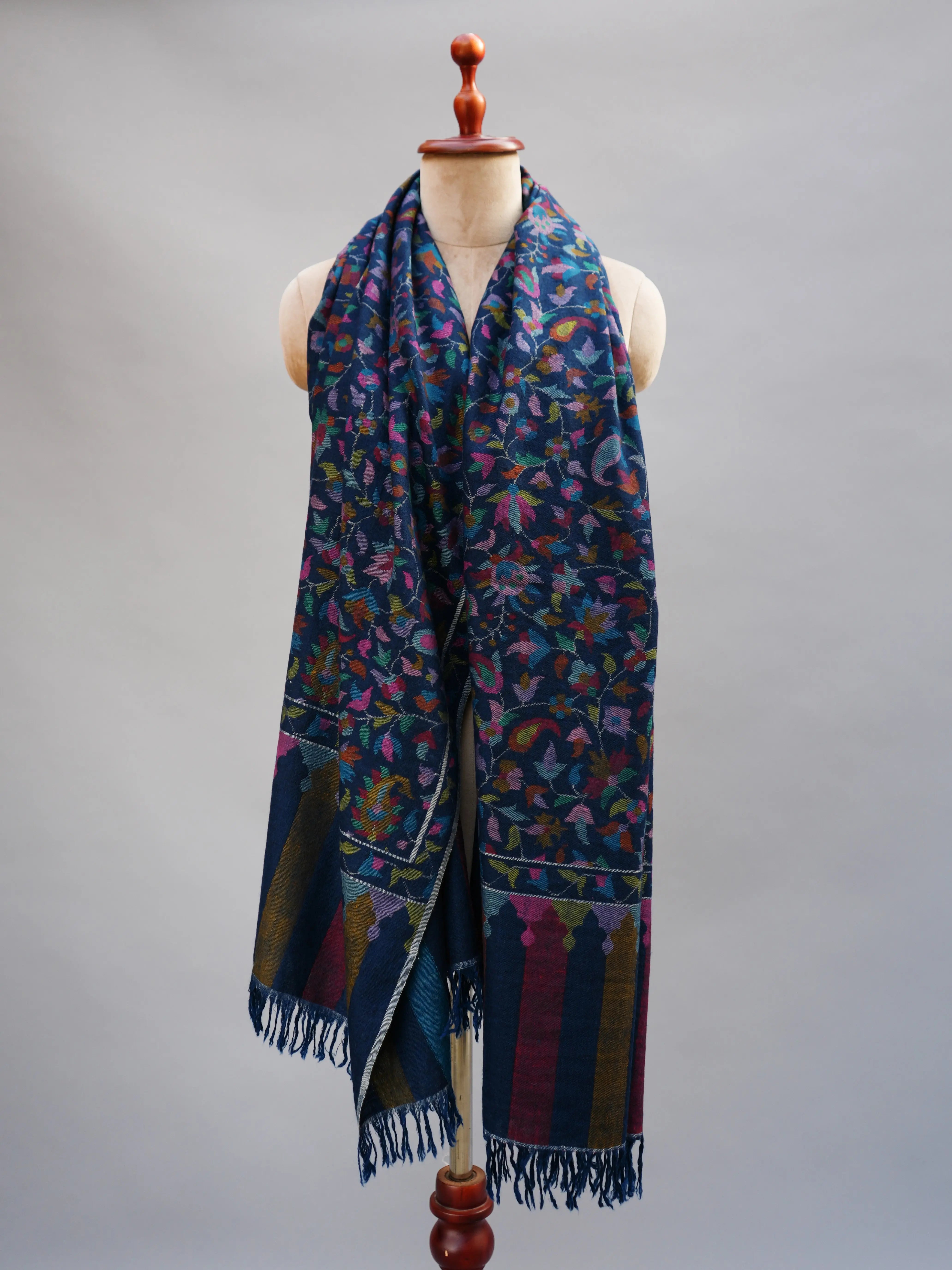 Royal Blue Kani Weave Certified Cashmere Shawl Shahkaar