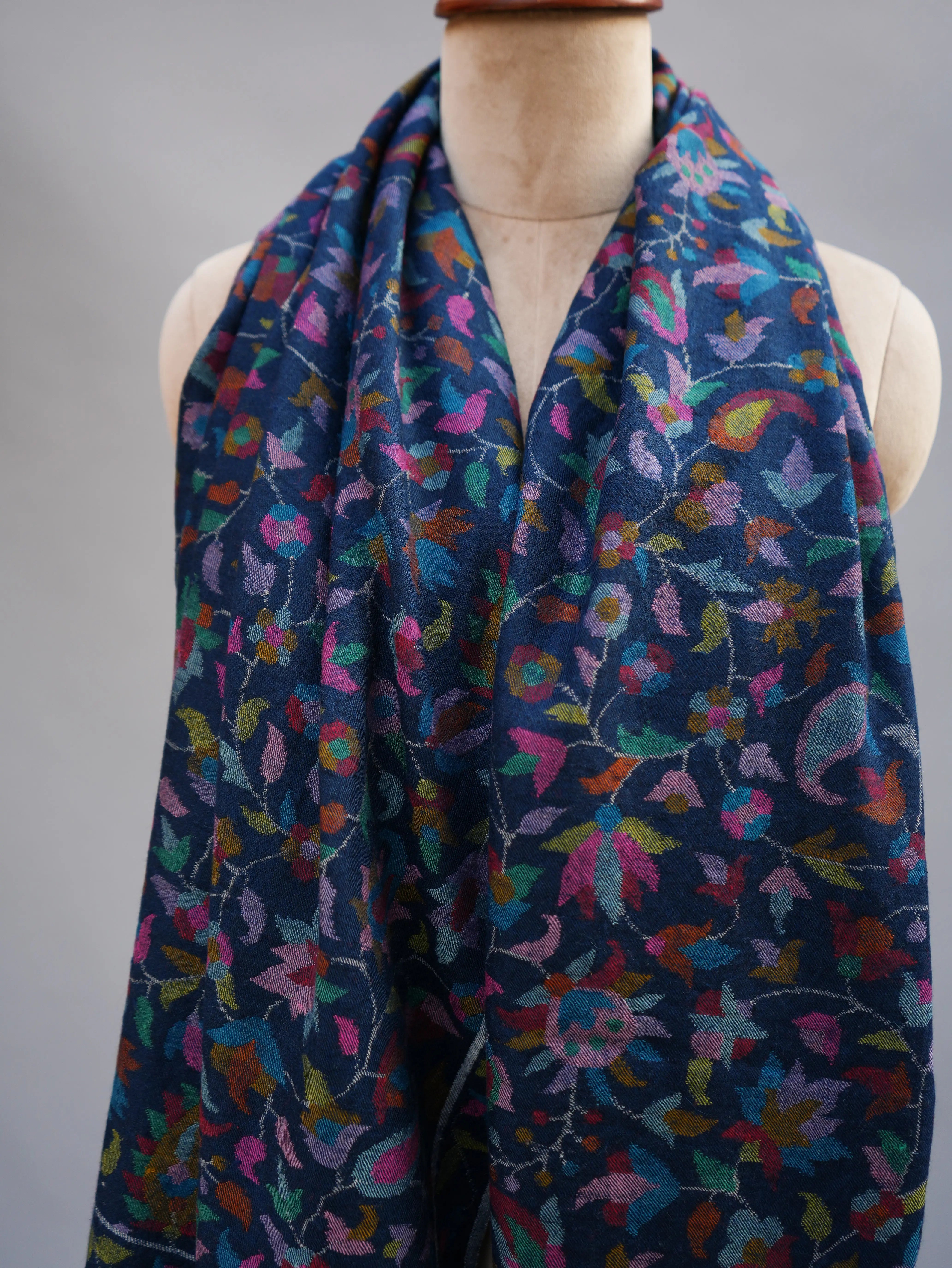 Royal Blue Kani Weave Certified Cashmere Shawl Shahkaar