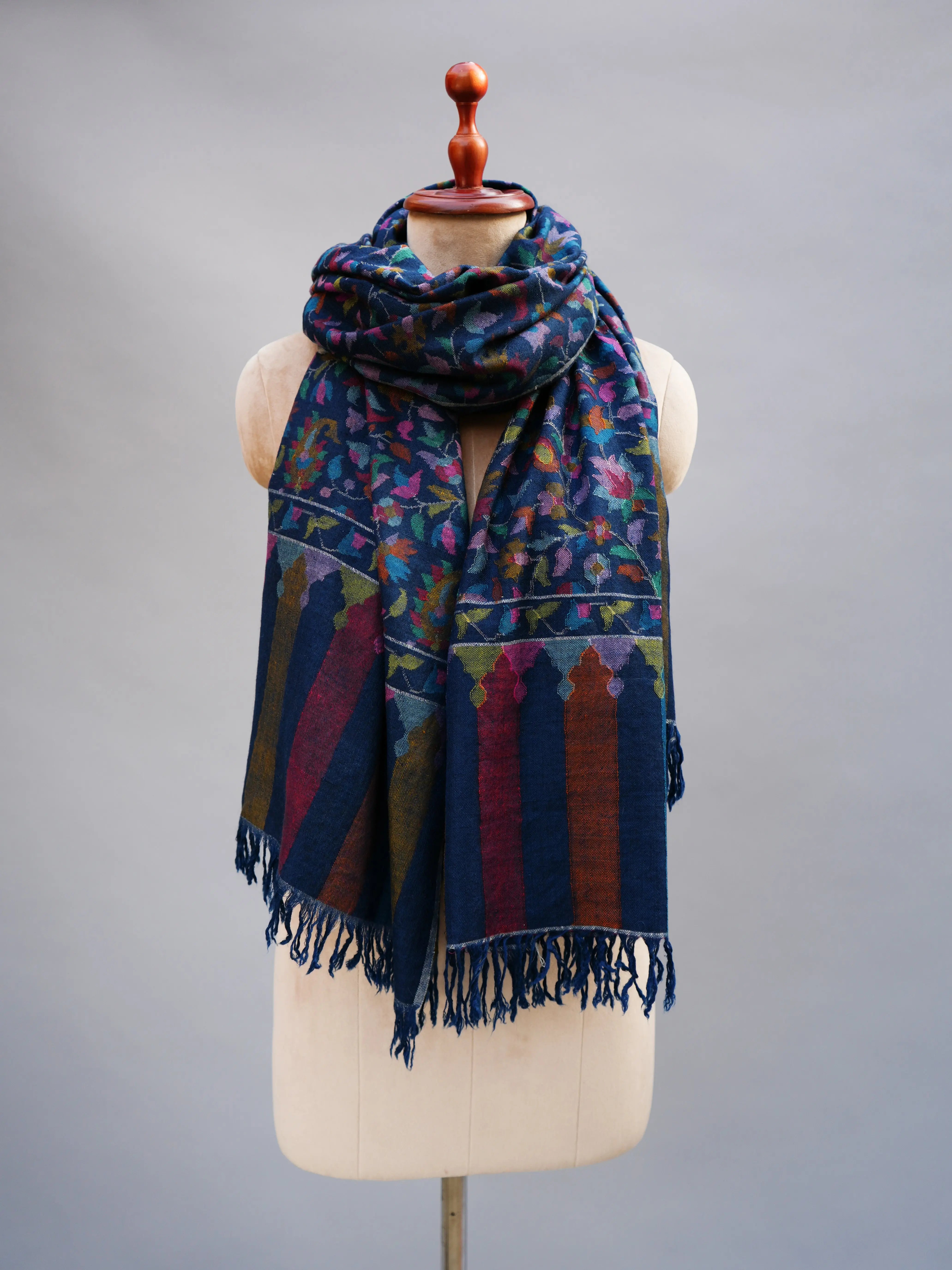 Royal Blue Kani Weave Certified Cashmere Shawl Shahkaar