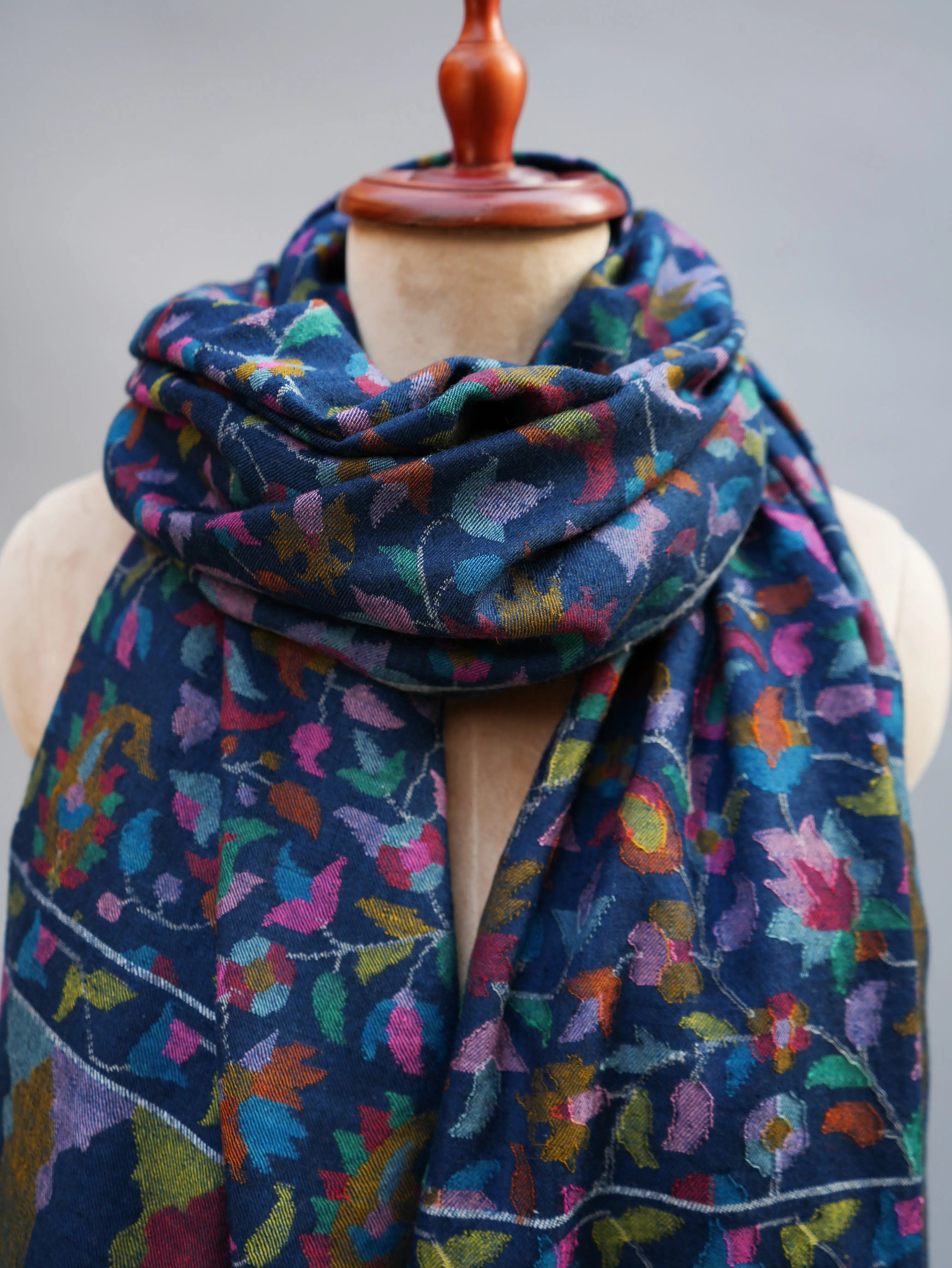 Royal Blue Kani Weave Certified Cashmere Shawl Shahkaar