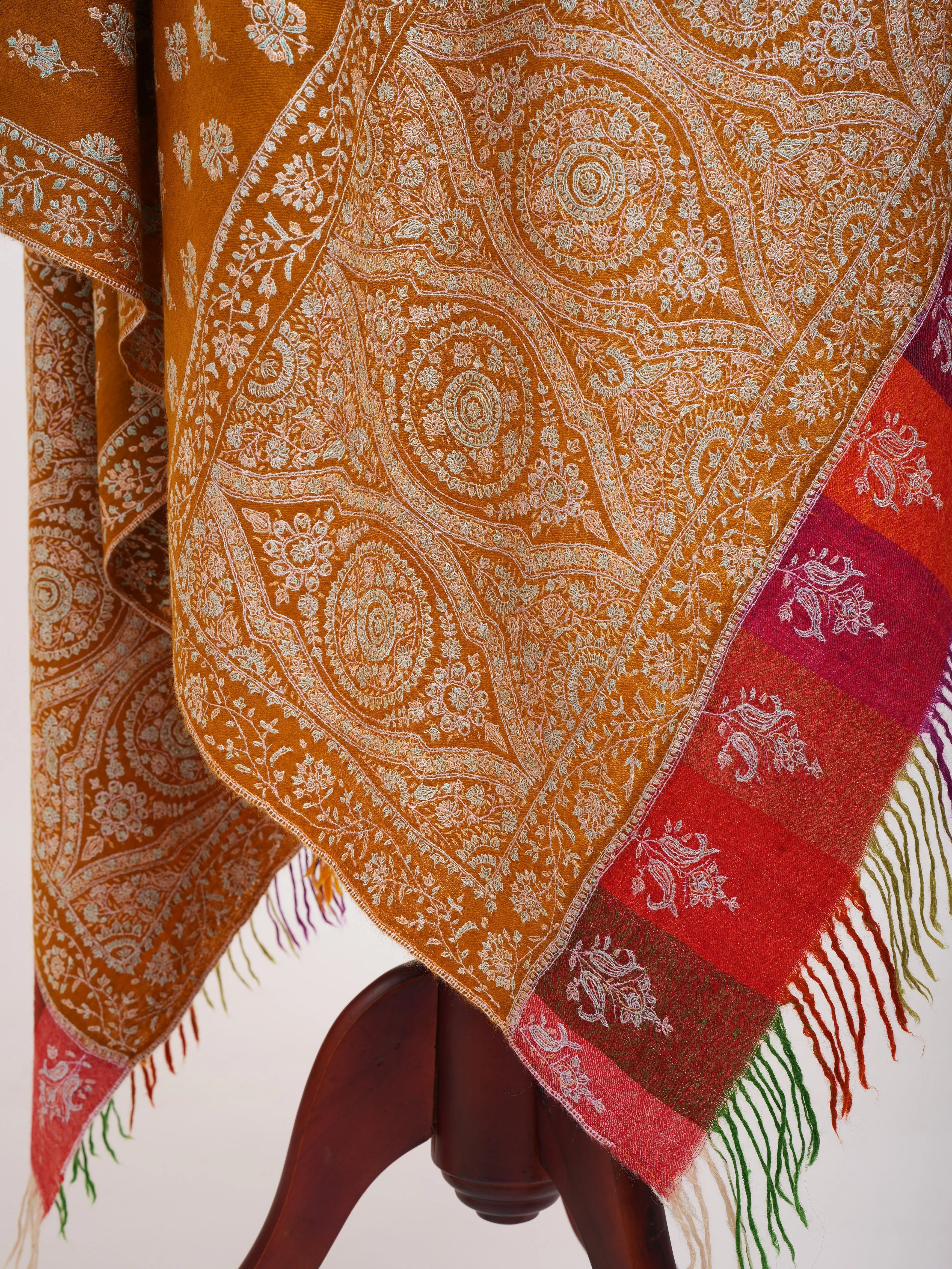 Royal Mustard Handmade Indian Pashmina Embroidered Shawl Shahkaar