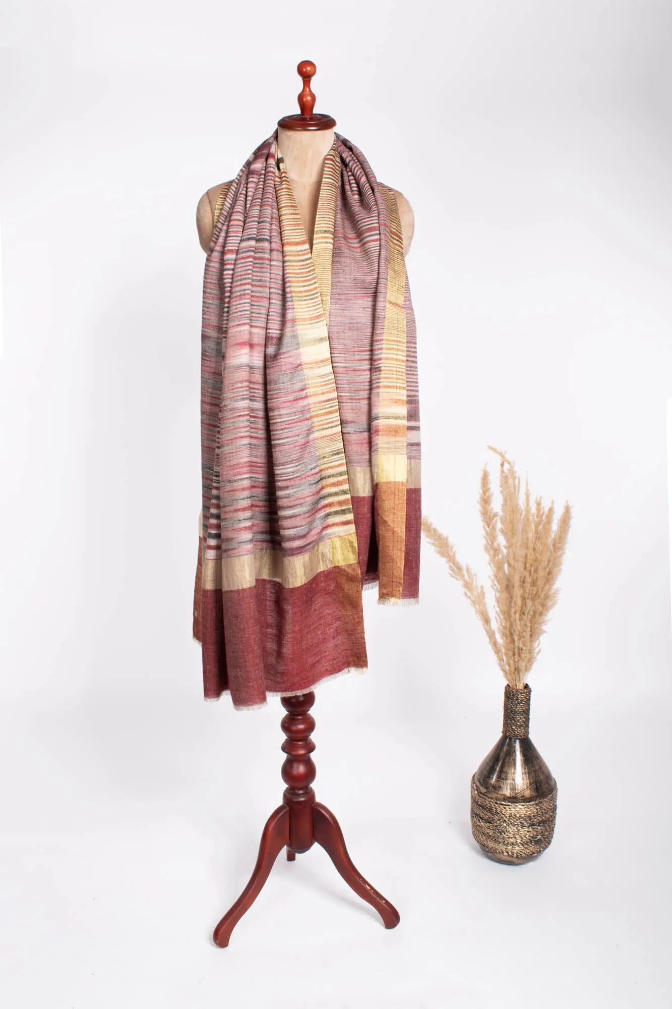 Rust Hued Ikat Pashmina Wrap Adorned with Zari - HAVANT Shahkaar