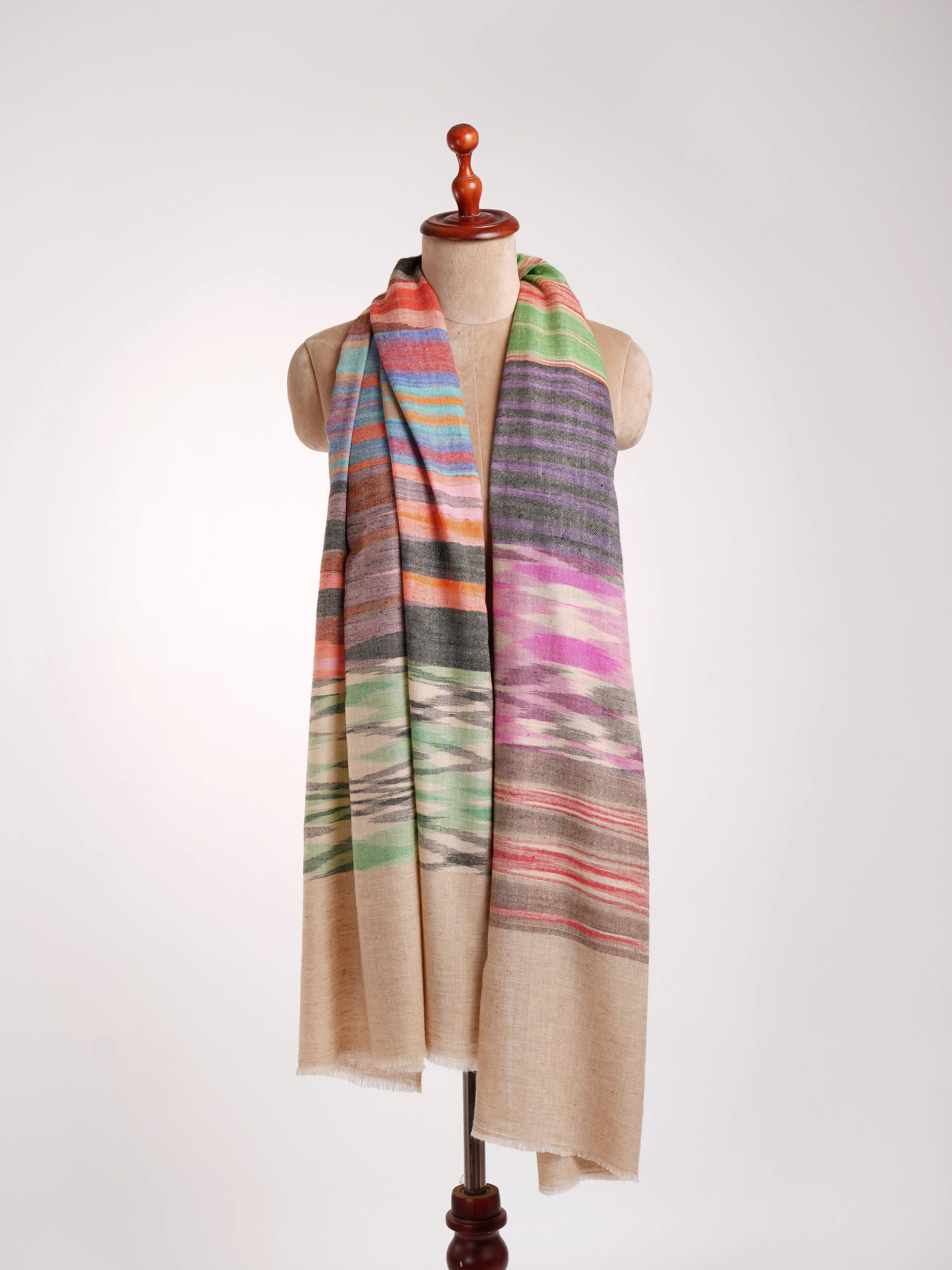 Rustic Multicolor Ikat Artistic Pashmina Shawl Shahkaar