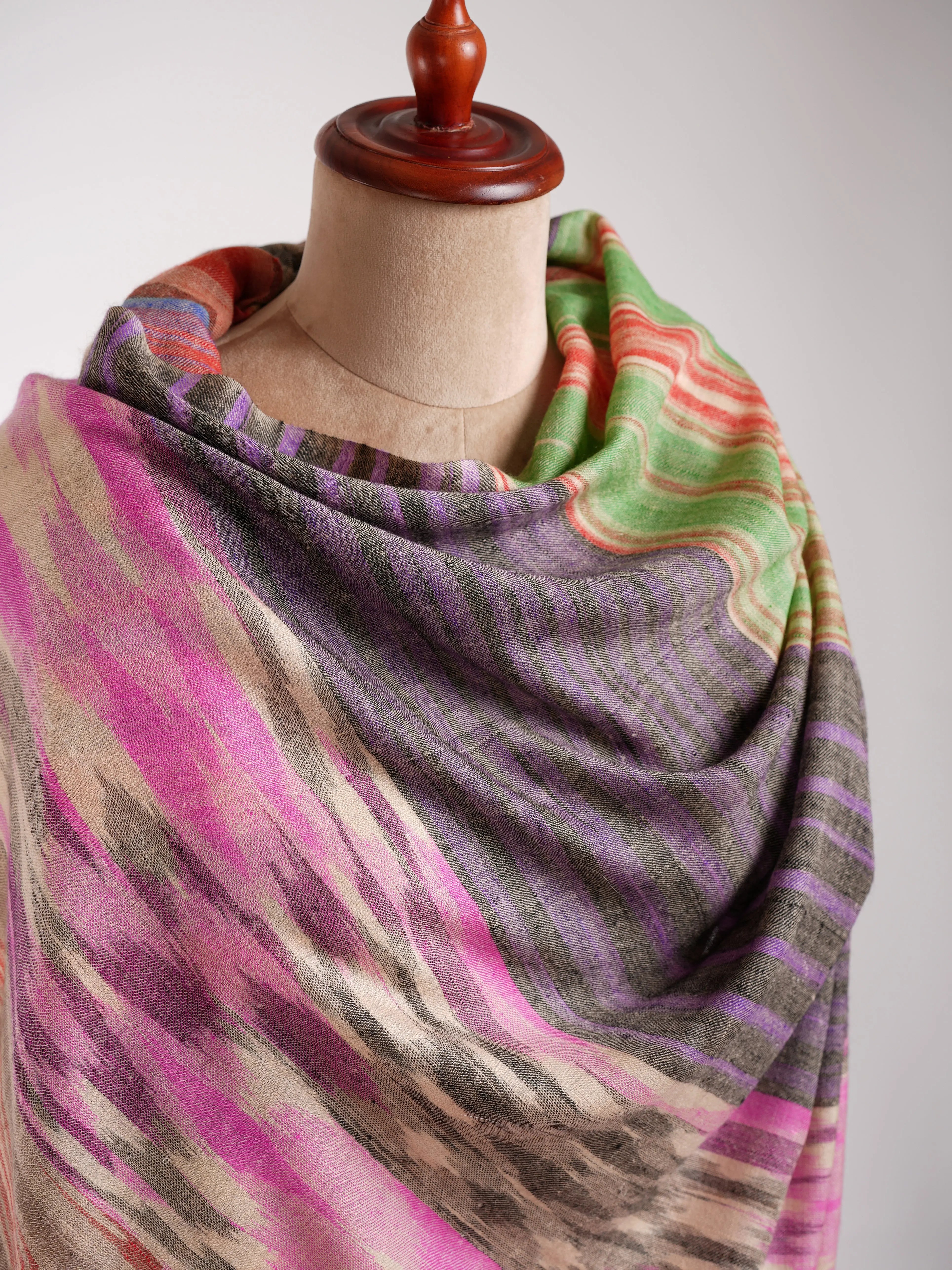 Rustic Multicolor Ikat Artistic Pashmina Shawl Shahkaar