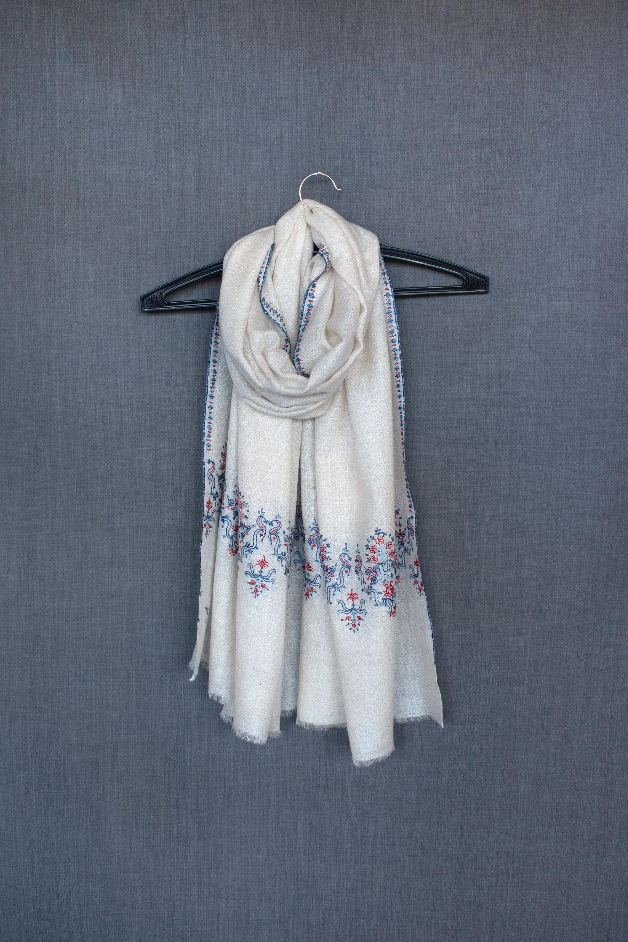 SHOP ANNIVERSARY SALE - Ivory Kashmiri Scarf, Pure Cashmere Pashmina Wrap, Handmade, Conscious Fashion, 28x80" Shahkaar