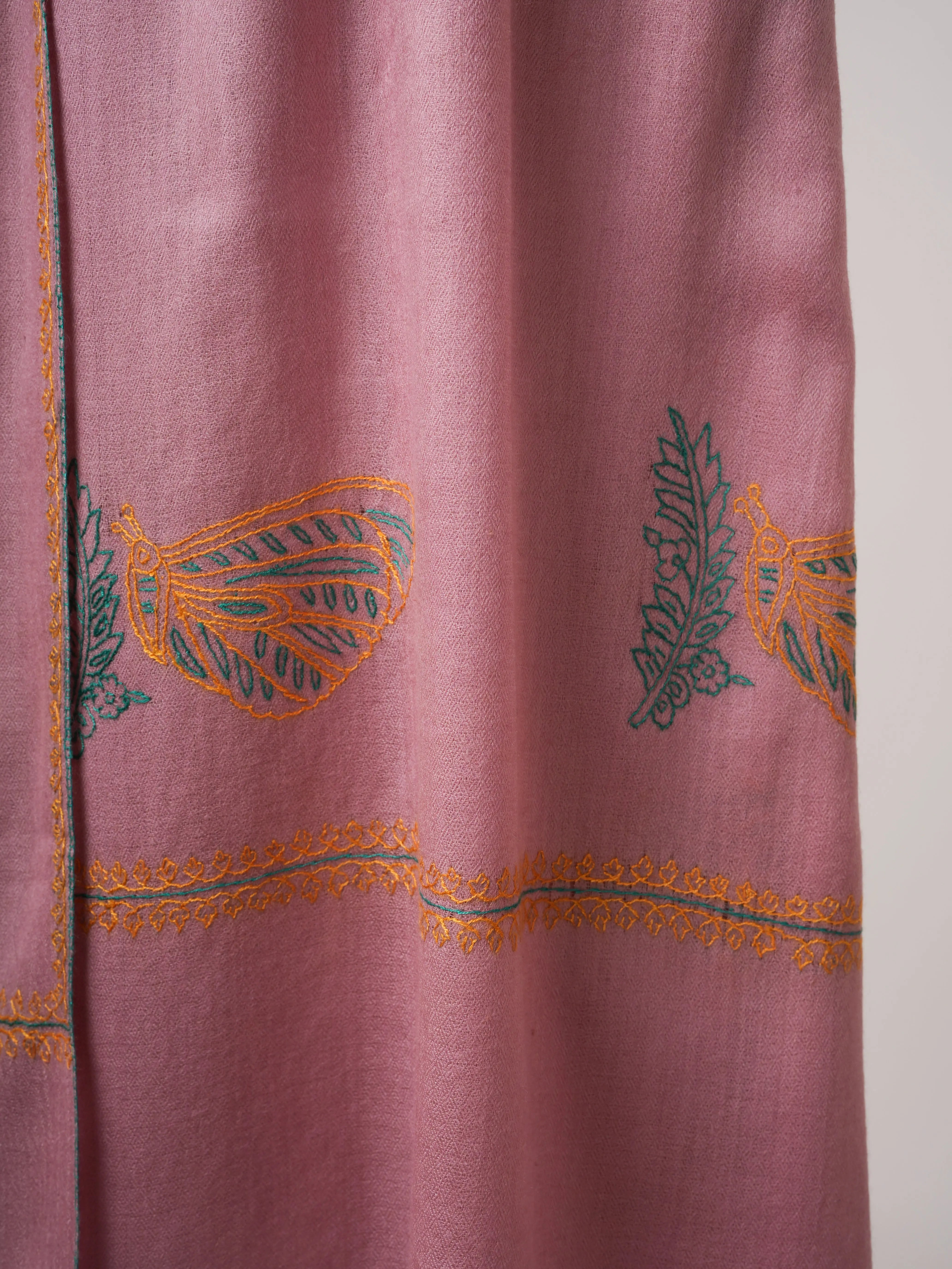 Silk Wool Blend Scarf in Baby Pink with Hand Embroidery Shahkaar