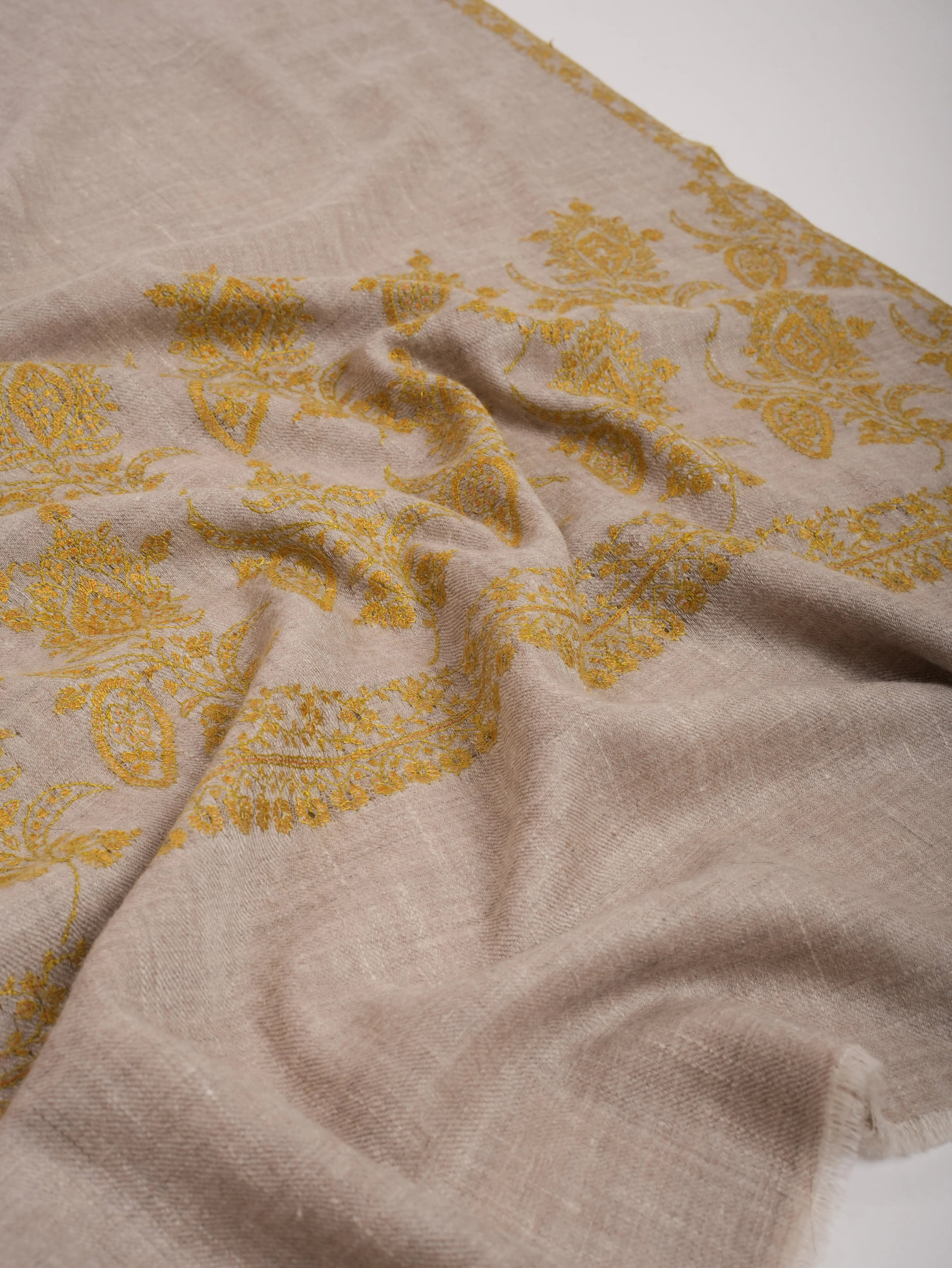 Silver Soft Cashmere Scarf with Needlework Embroidery Shahkaar