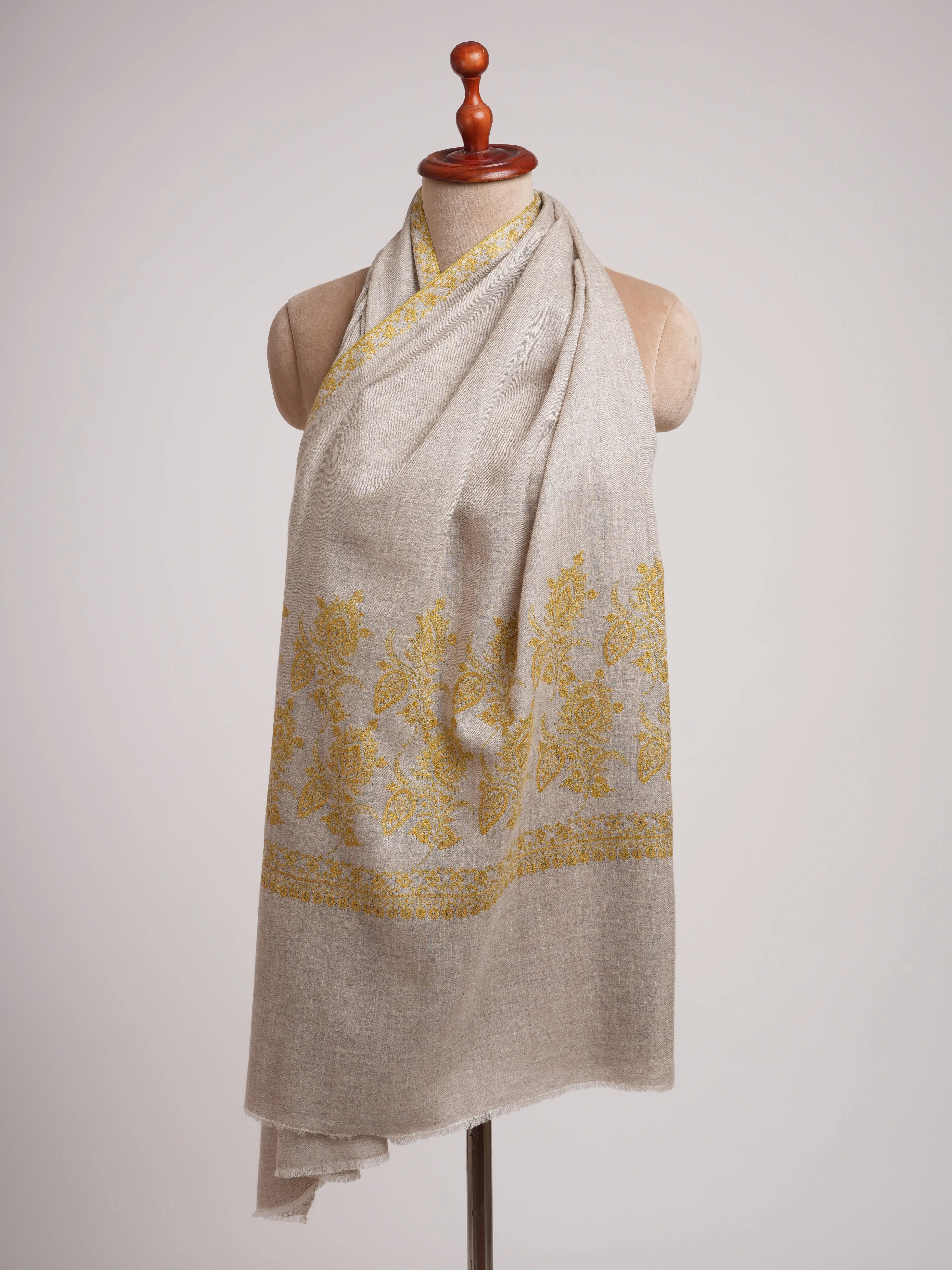 Silver Soft Cashmere Scarf with Needlework Embroidery Shahkaar