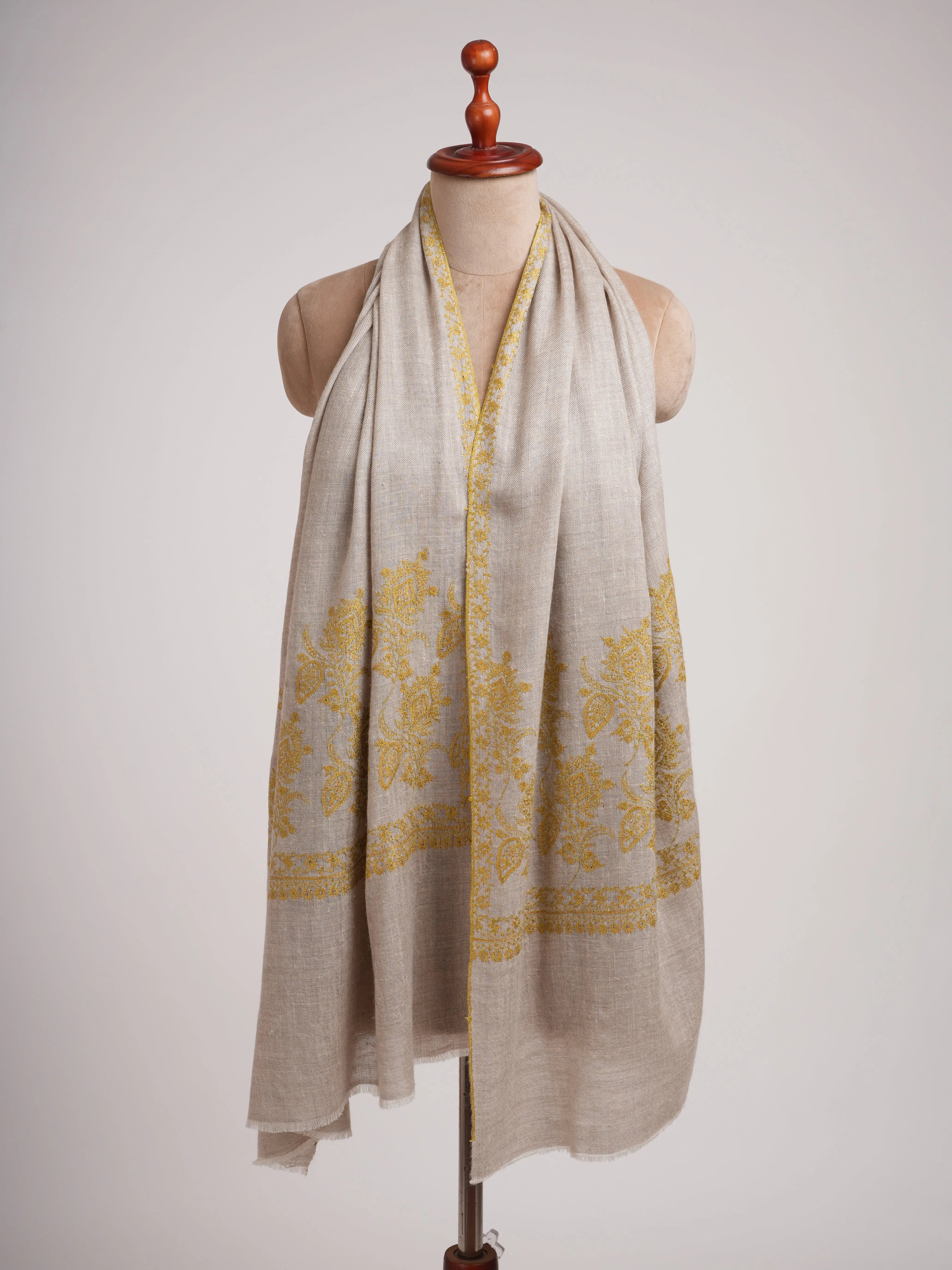 Silver Soft Cashmere Scarf with Needlework Embroidery Shahkaar