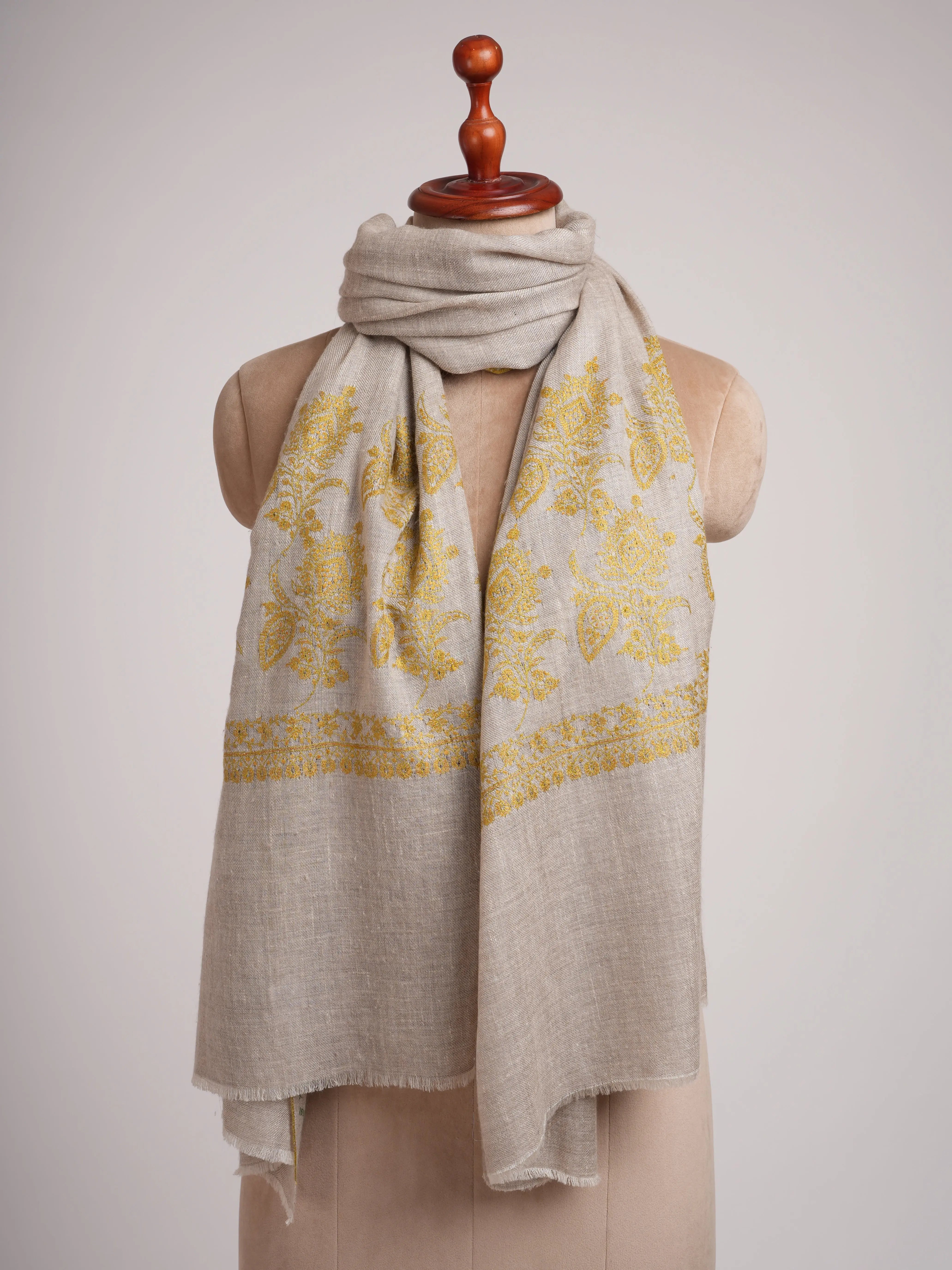 Silver Soft Cashmere Scarf with Needlework Embroidery Shahkaar