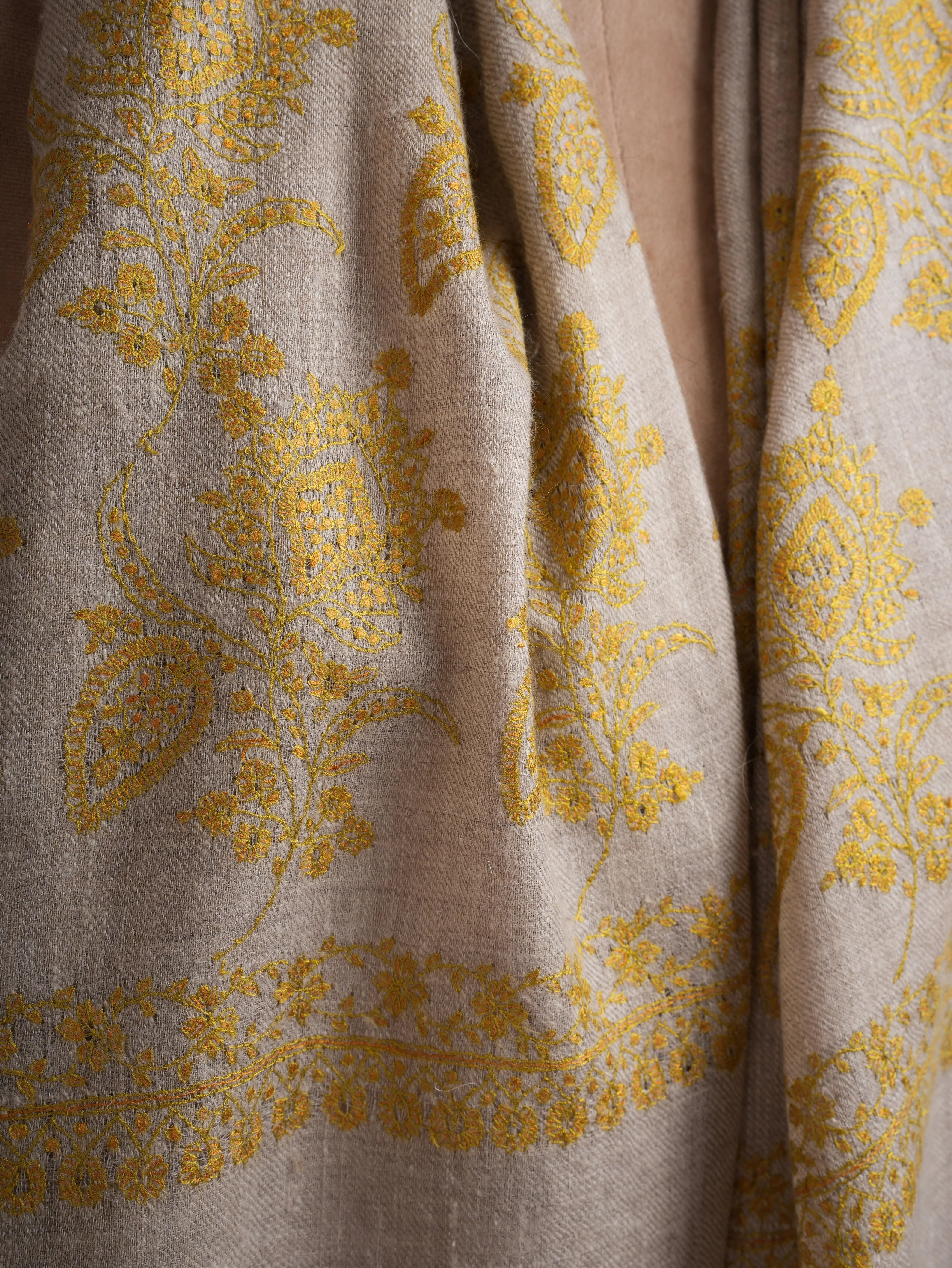 Silver Soft Cashmere Scarf with Needlework Embroidery Shahkaar