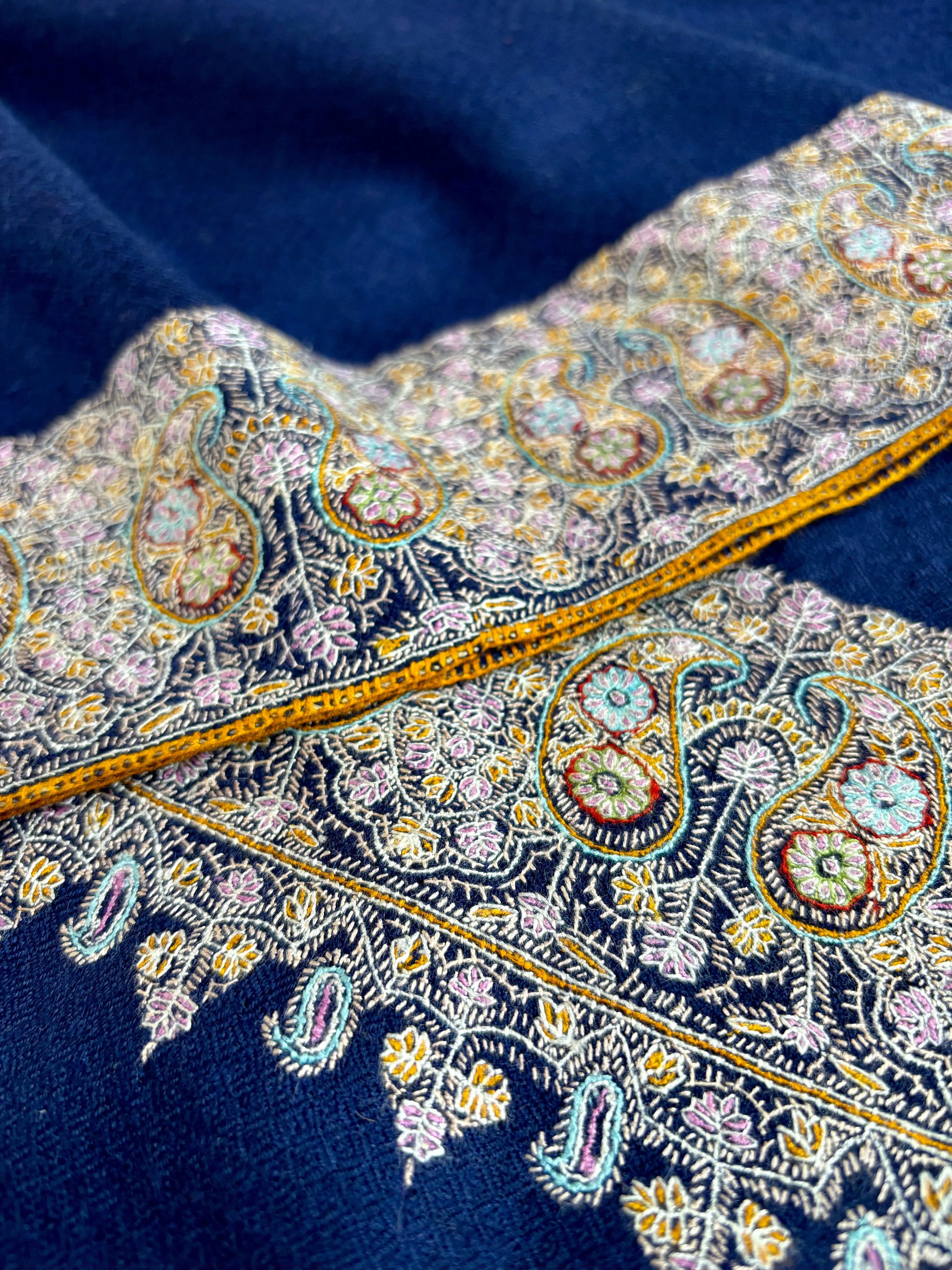 Soft Pashmina Wrap in Navy Blue with Daur Embroidery - BRECON Shahkaar