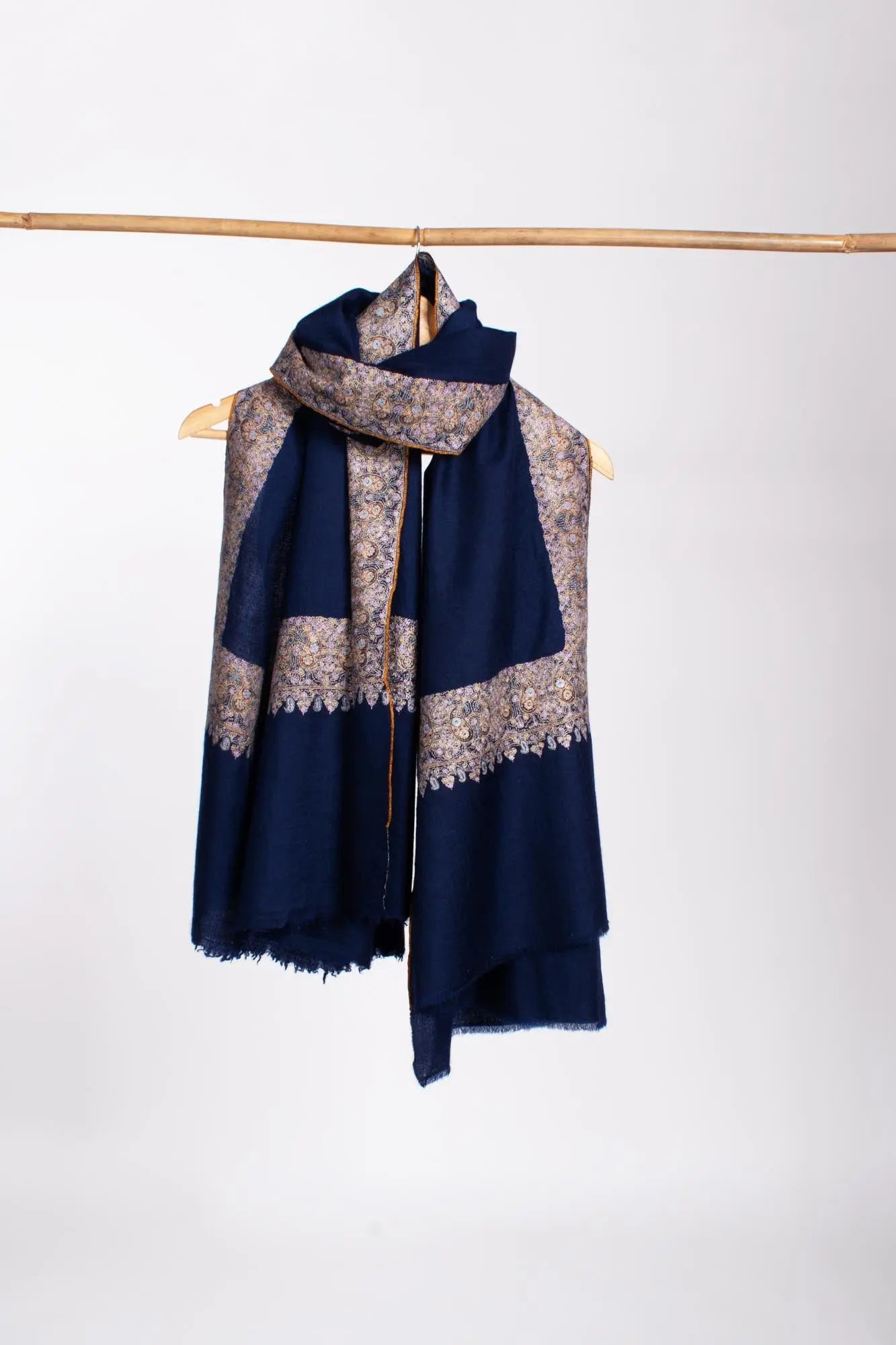 Soft Pashmina Wrap in Navy Blue with Daur Embroidery - BRECON Shahkaar