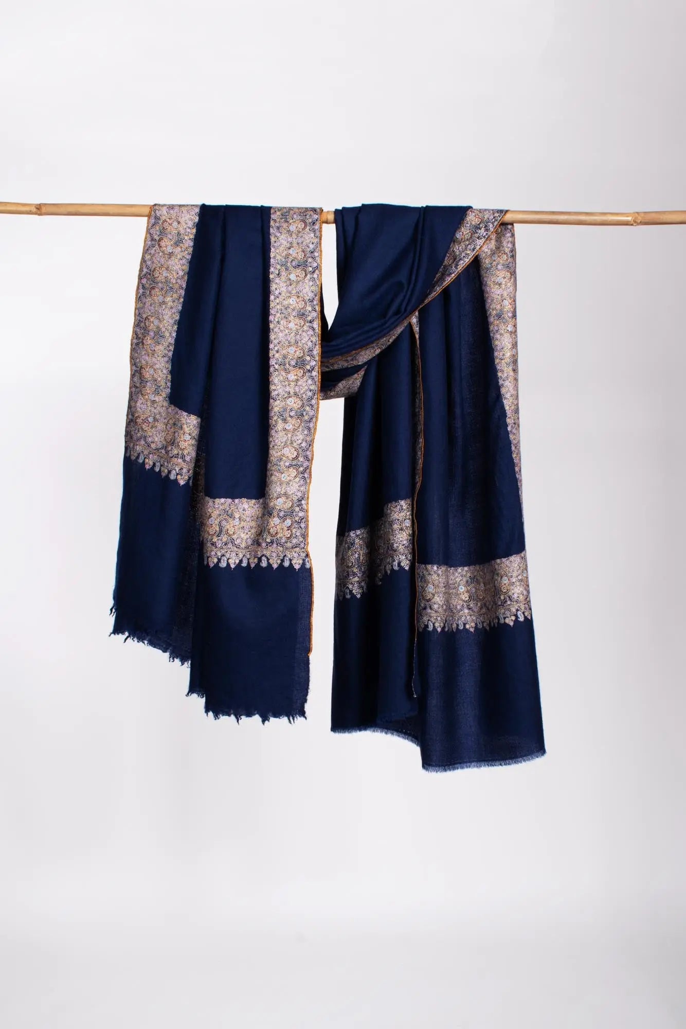 Soft Pashmina Wrap in Navy Blue with Daur Embroidery - BRECON Shahkaar