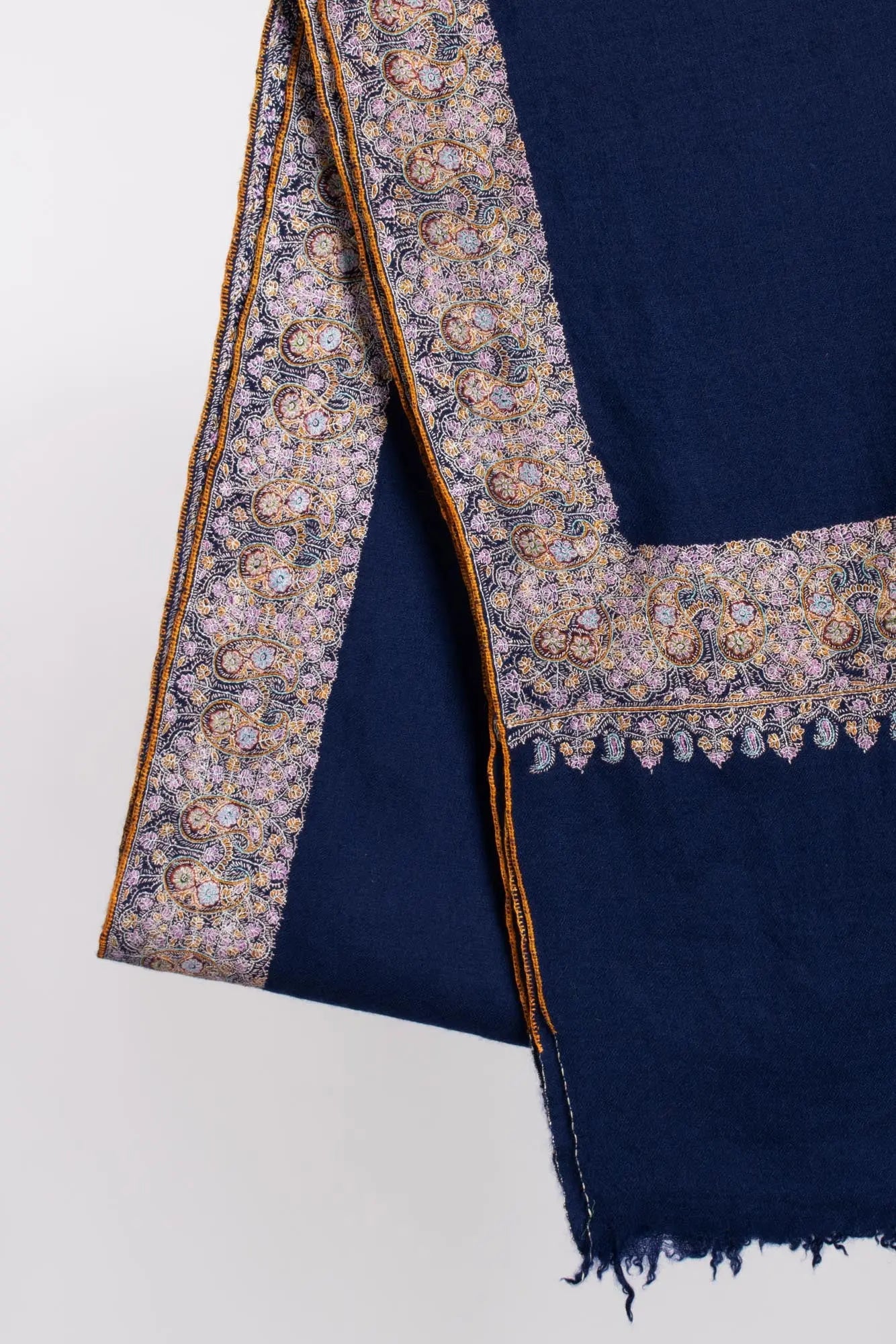 Soft Pashmina Wrap in Navy Blue with Daur Embroidery - BRECON Shahkaar