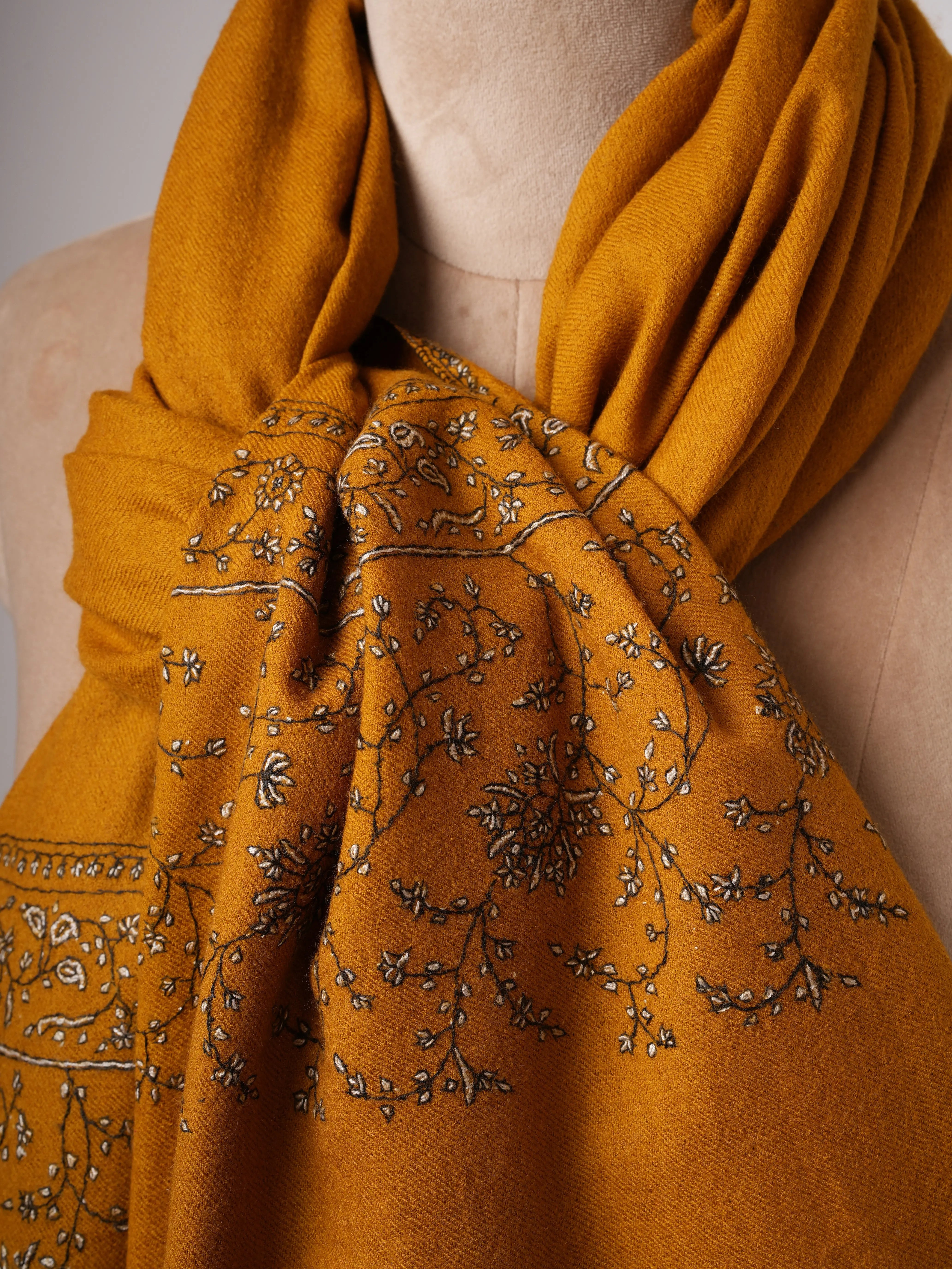 Soft Silk Wool Shawl with Hand Embroidered Palla Shahkaar
