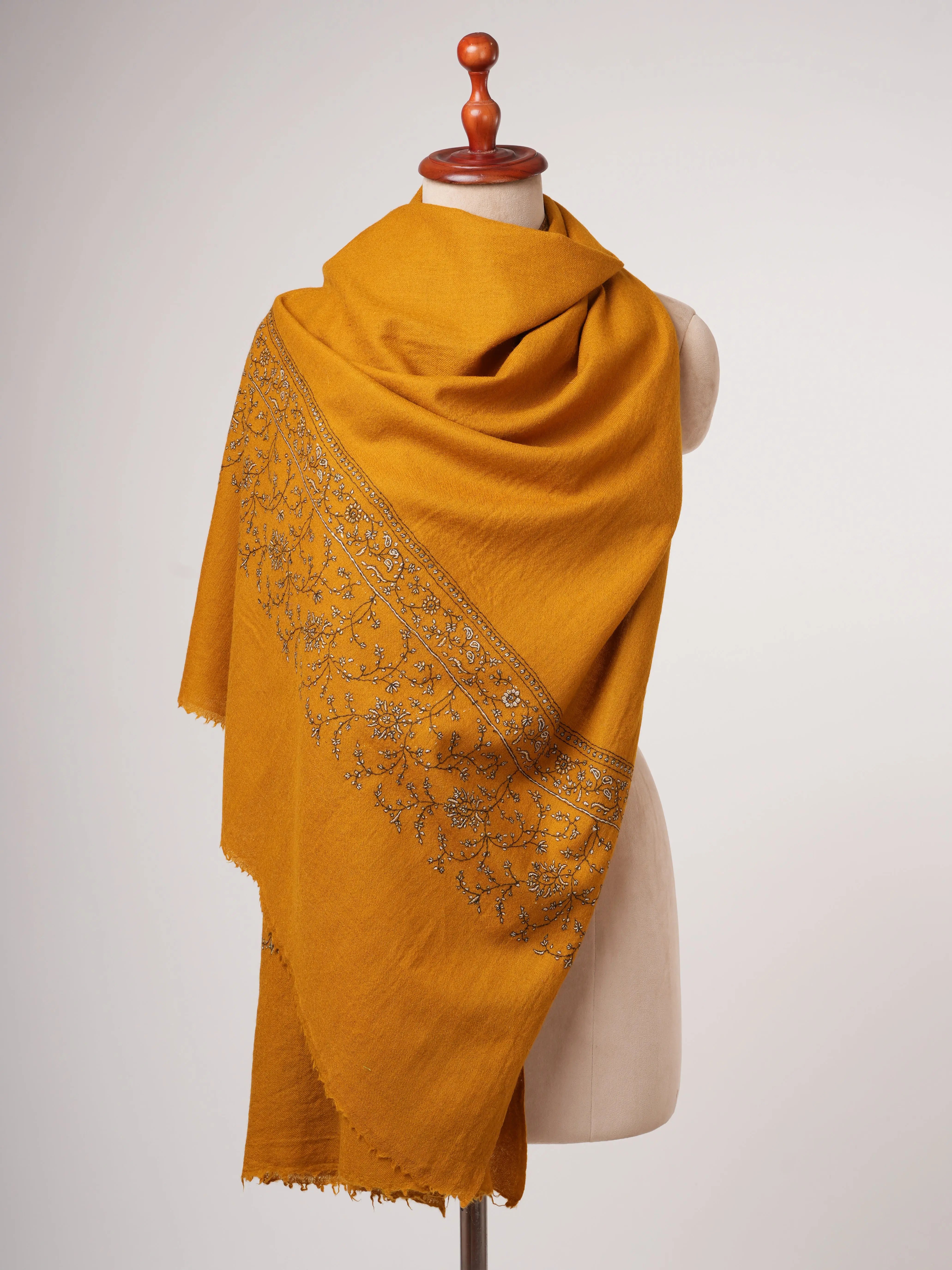 Soft Silk Wool Shawl with Hand Embroidered Palla Shahkaar